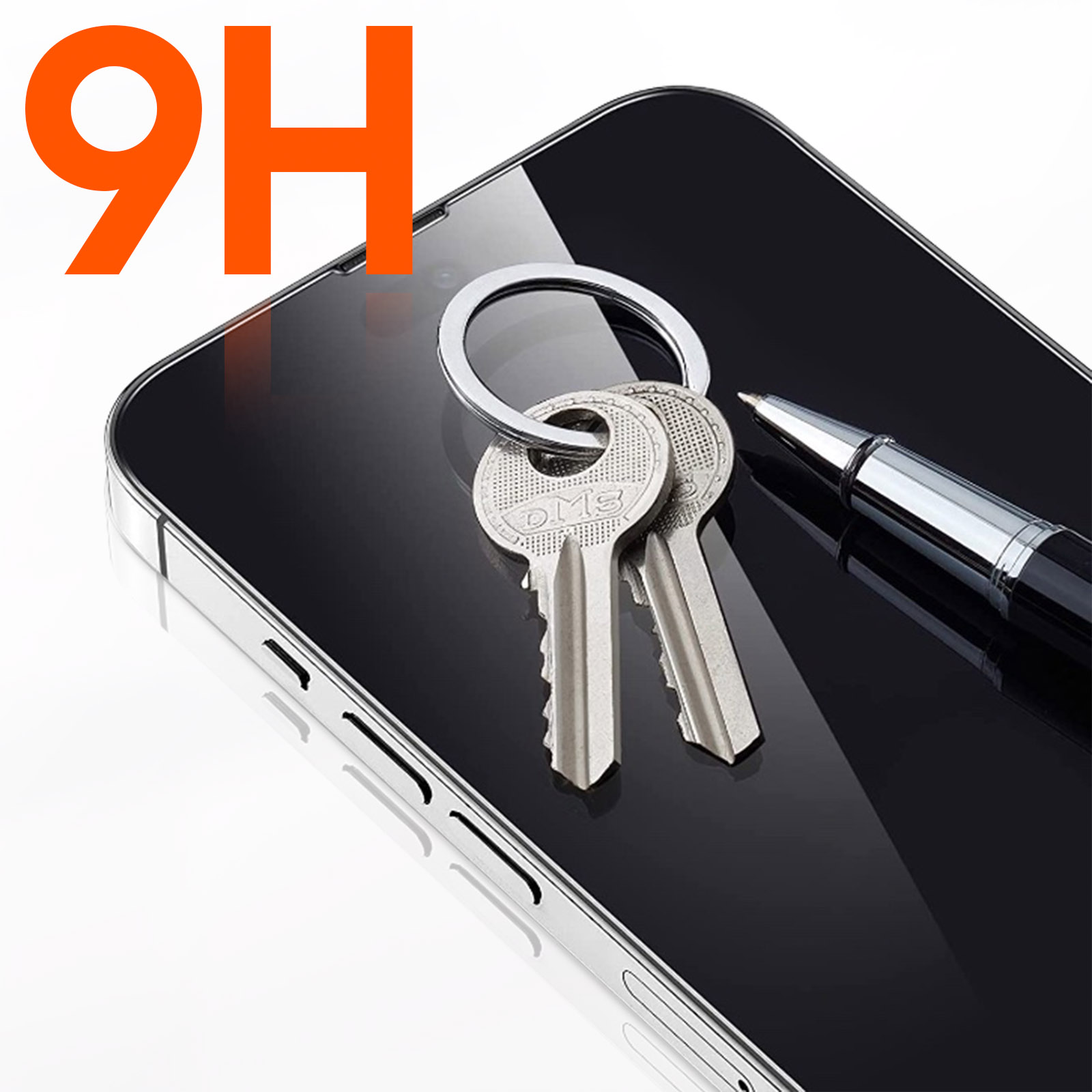 Ekran smartfona z kluczami i długopisem. Numer 9H znajduje się w lewym górnym rogu.