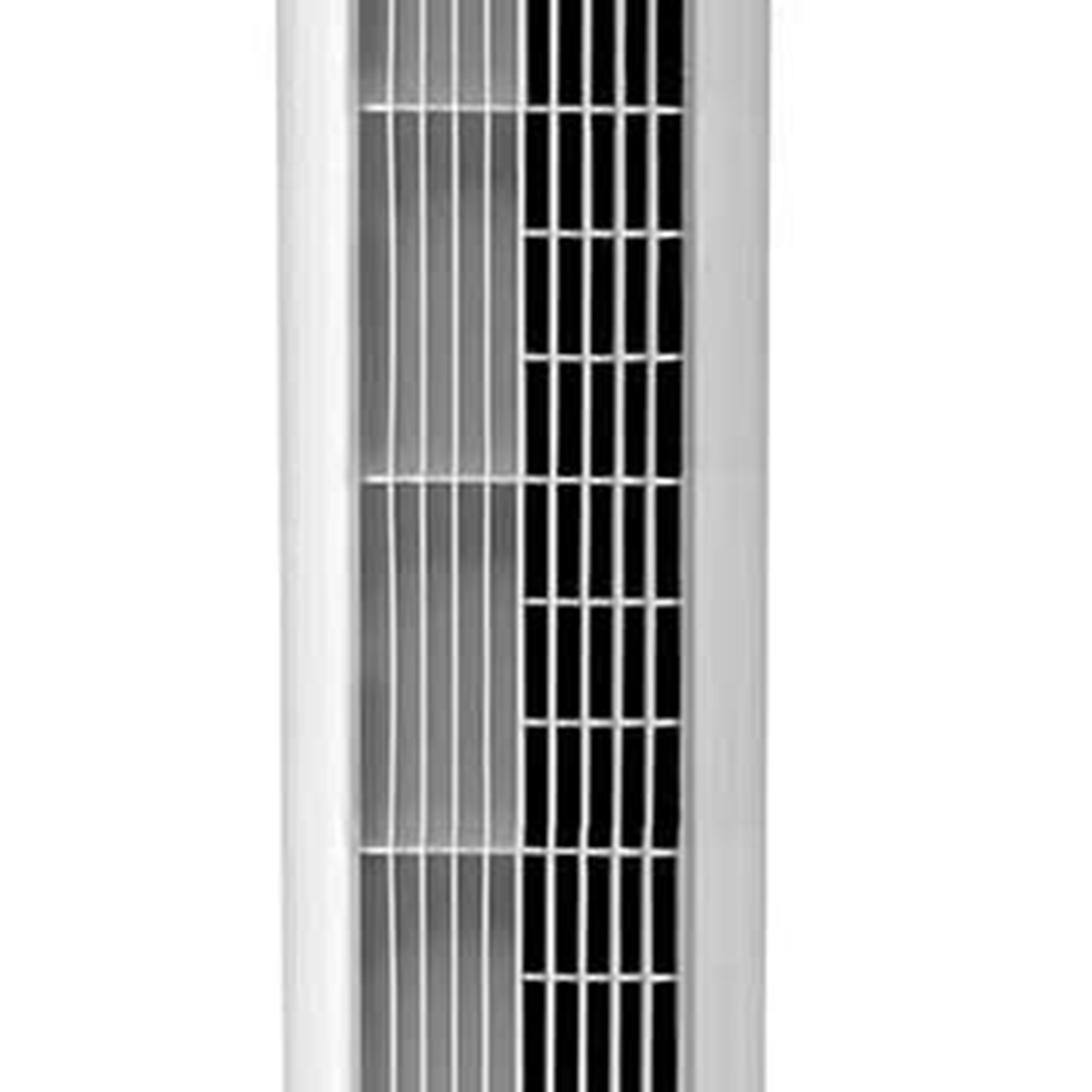 Eine weiße, vertikale Luftöffnung mit schwarzen Gittern wird gezeigt.