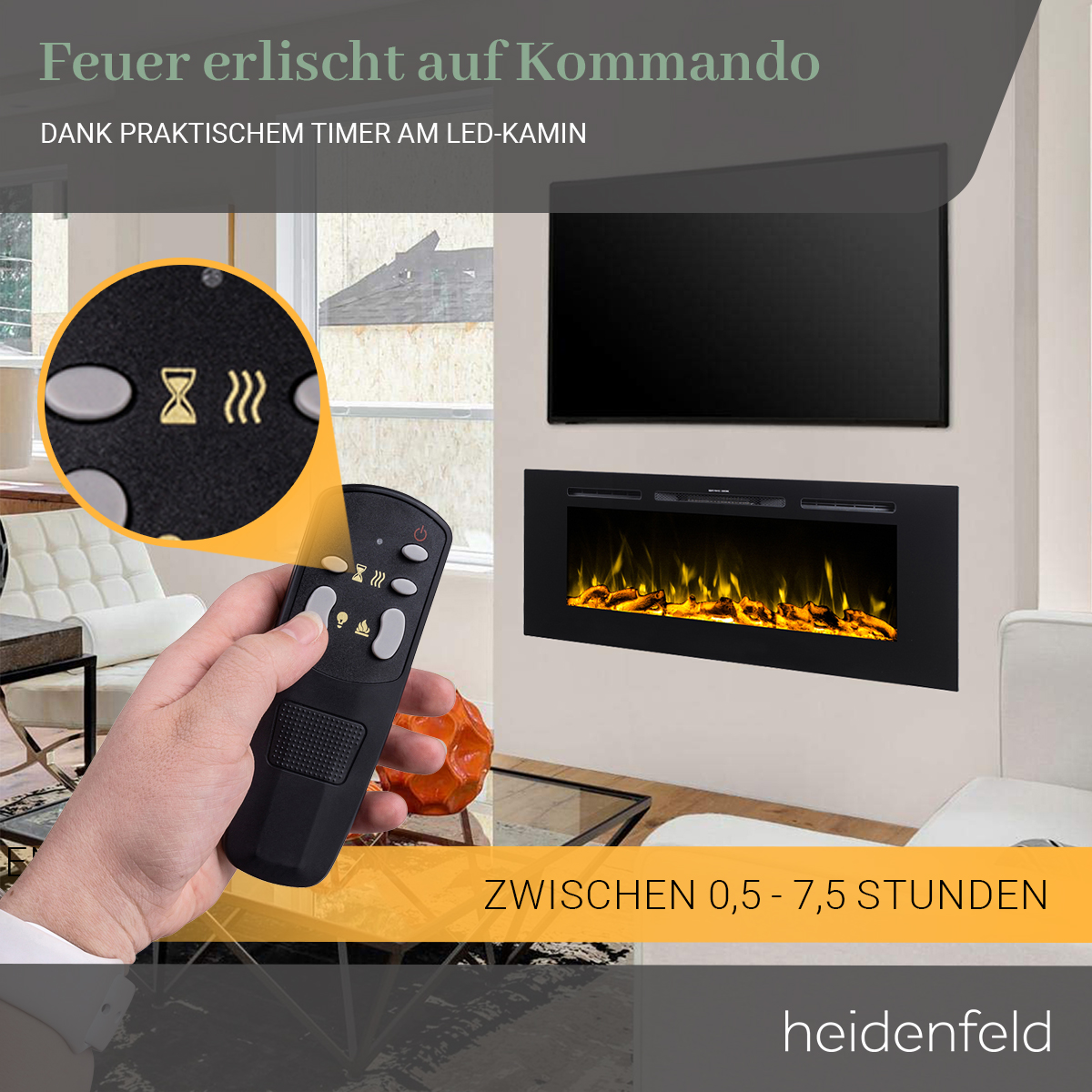 HEIDENFELD Wandkamin HF-WK200 (1500 Zoll Elektrokamin Watt) 50