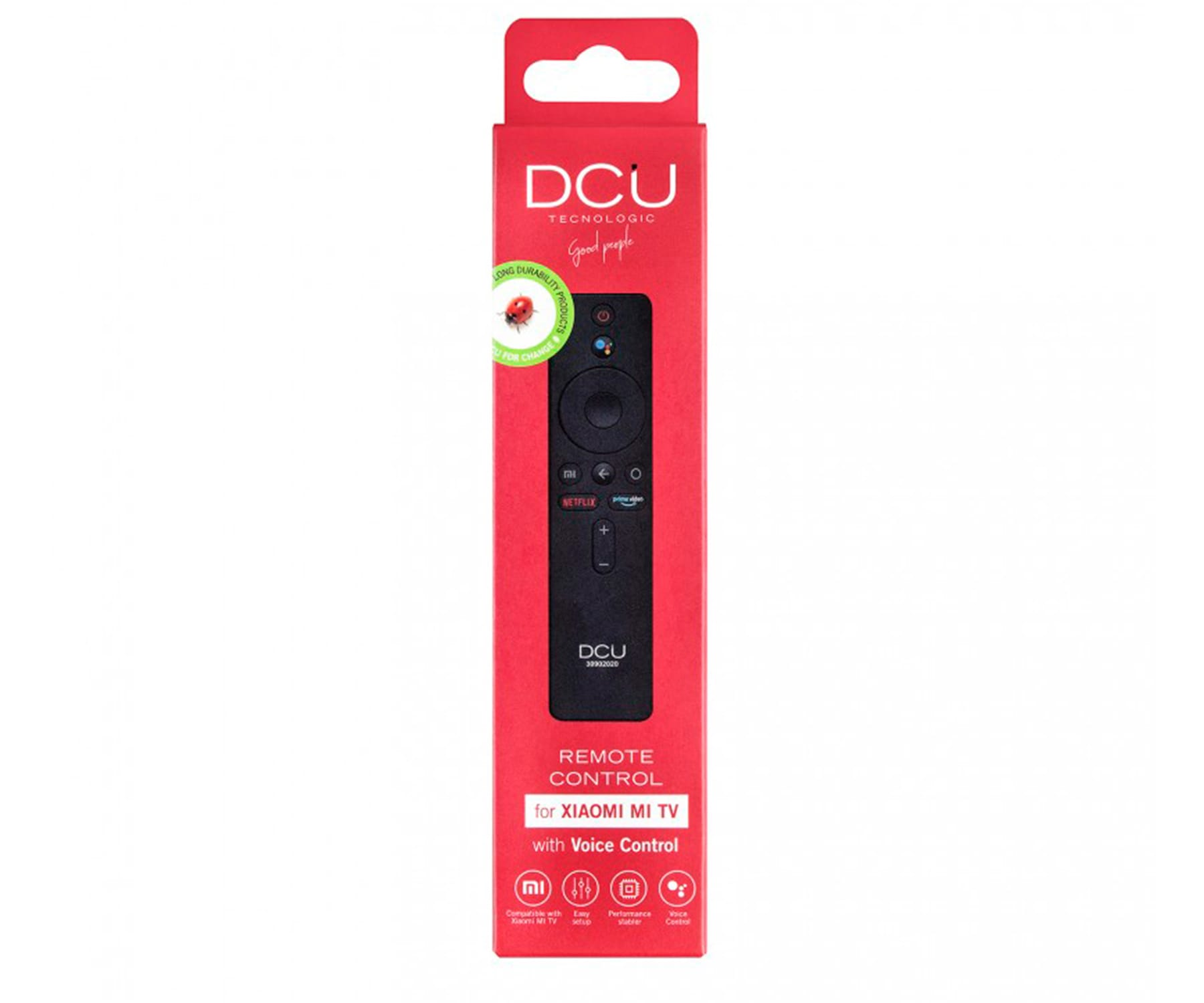 Caja de control remoto roja y negra con mando a distancia para Xiaomi Mi TV.