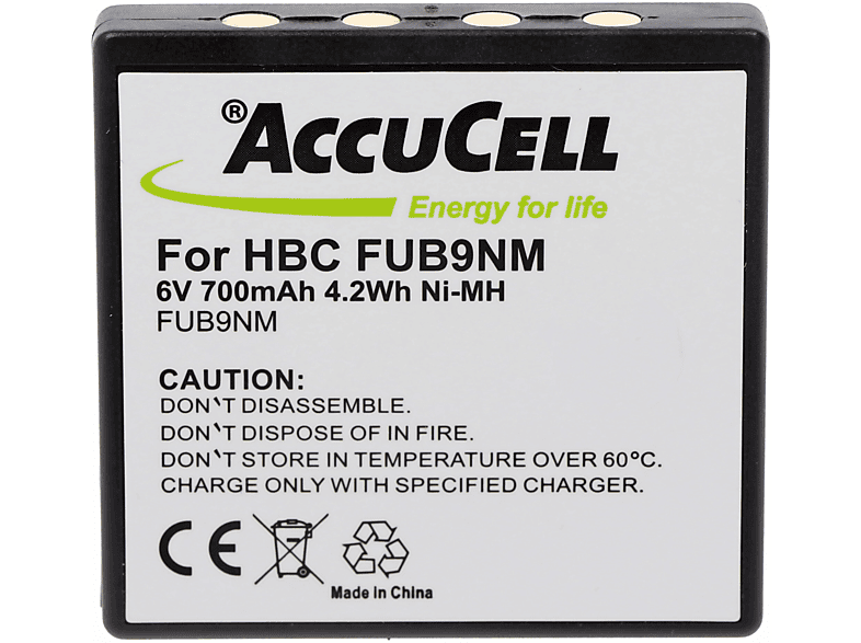 ACCUCELL Akku passend für HBC FUB9NM, BA209000, 209060, BA209061, BA209062 NiMH - Nickel-Metallhydrid Funkgeräte-Akku, 800 mAh