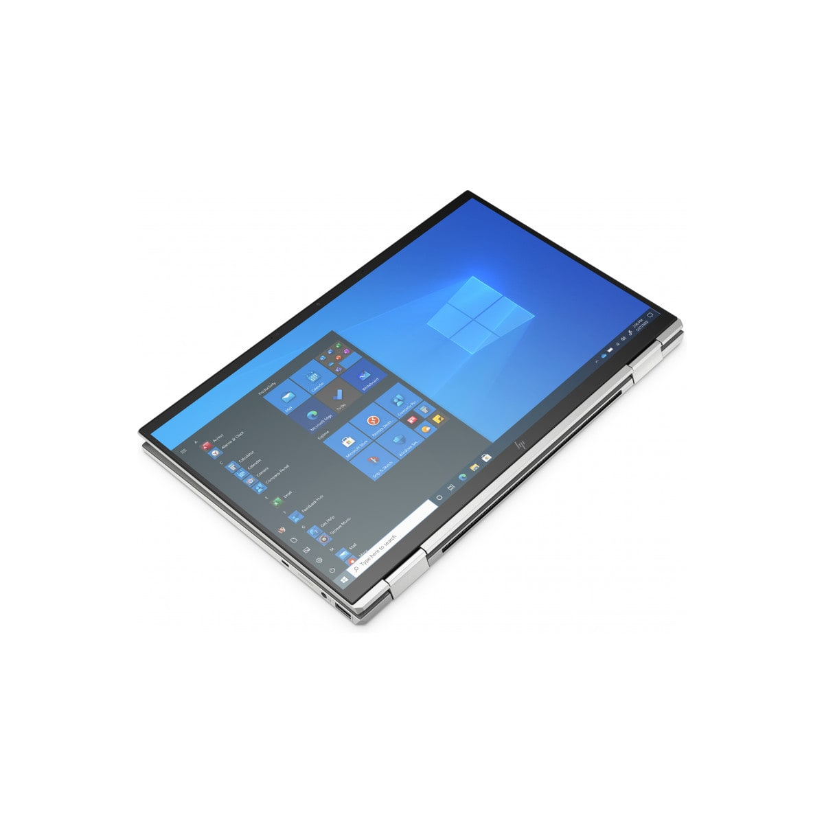 Laptop argentato con schermo aperto che mostra l'interfaccia Windows.