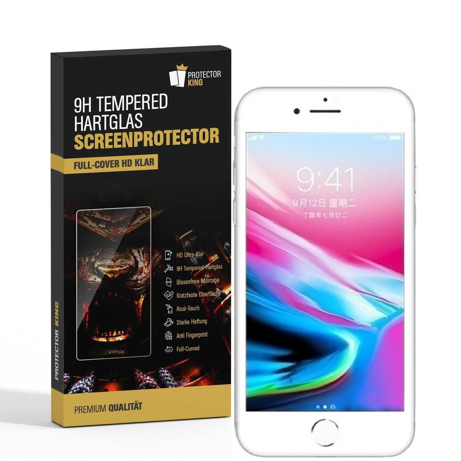 PROTECTORKING 3x FULL COVER Schutzglas Apple Displayschutzfolie(für Hartglas HD 9H 8) iPhone KLAR