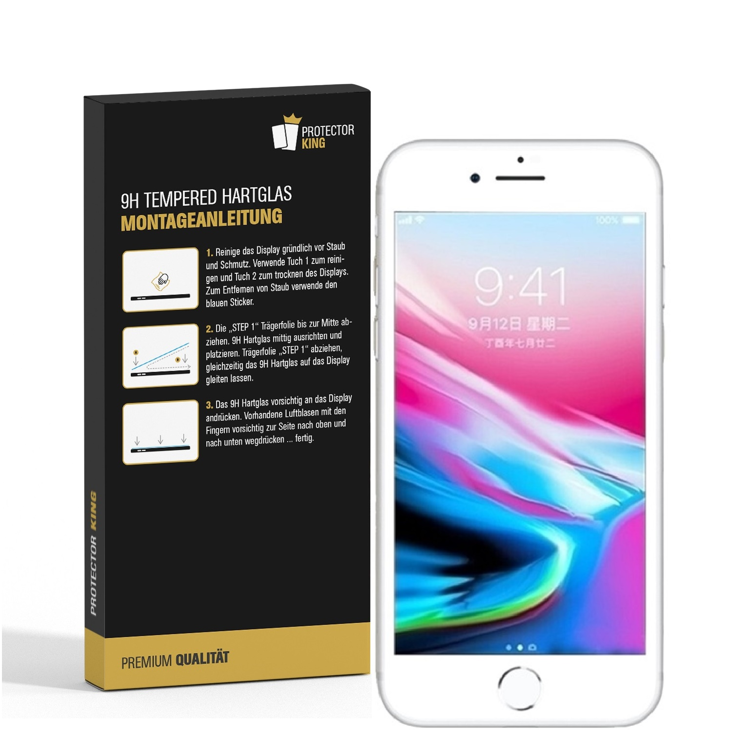8) 9H KLAR COVER HD Schutzglas 4x Hartglas iPhone PROTECTORKING FULL Apple Displayschutzfolie(für