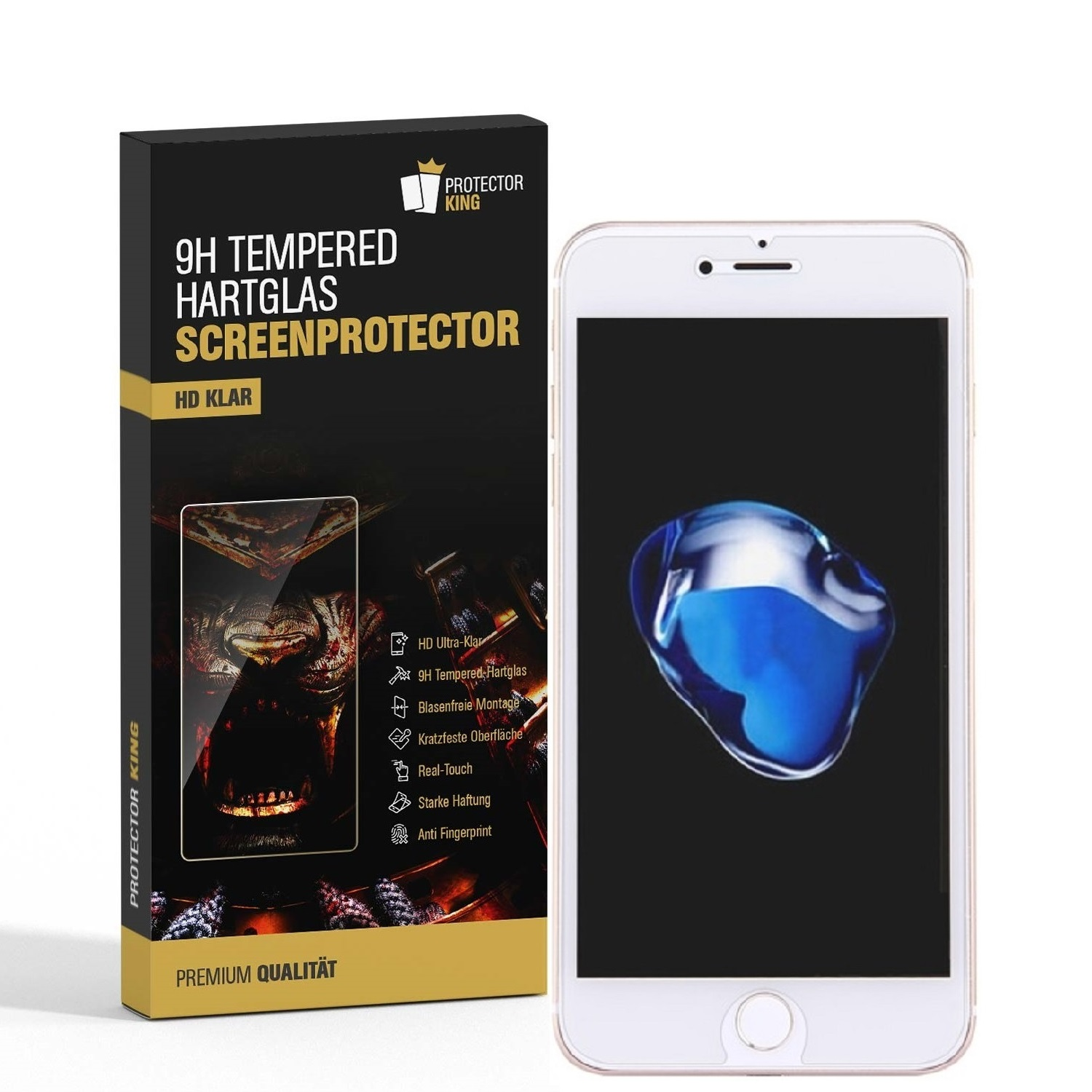 Displayschutzfolie(für HD Hartglas iPhone 9H KLAR PROTECTORKING Schutzglas 2x Apple 8)