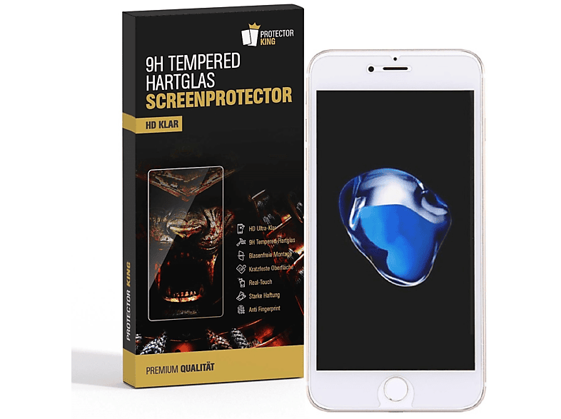 PROTECTORKING 1x 9H Hartglas Schutzglas HD KLAR Displayschutzfolie(für Apple iPhone 7)