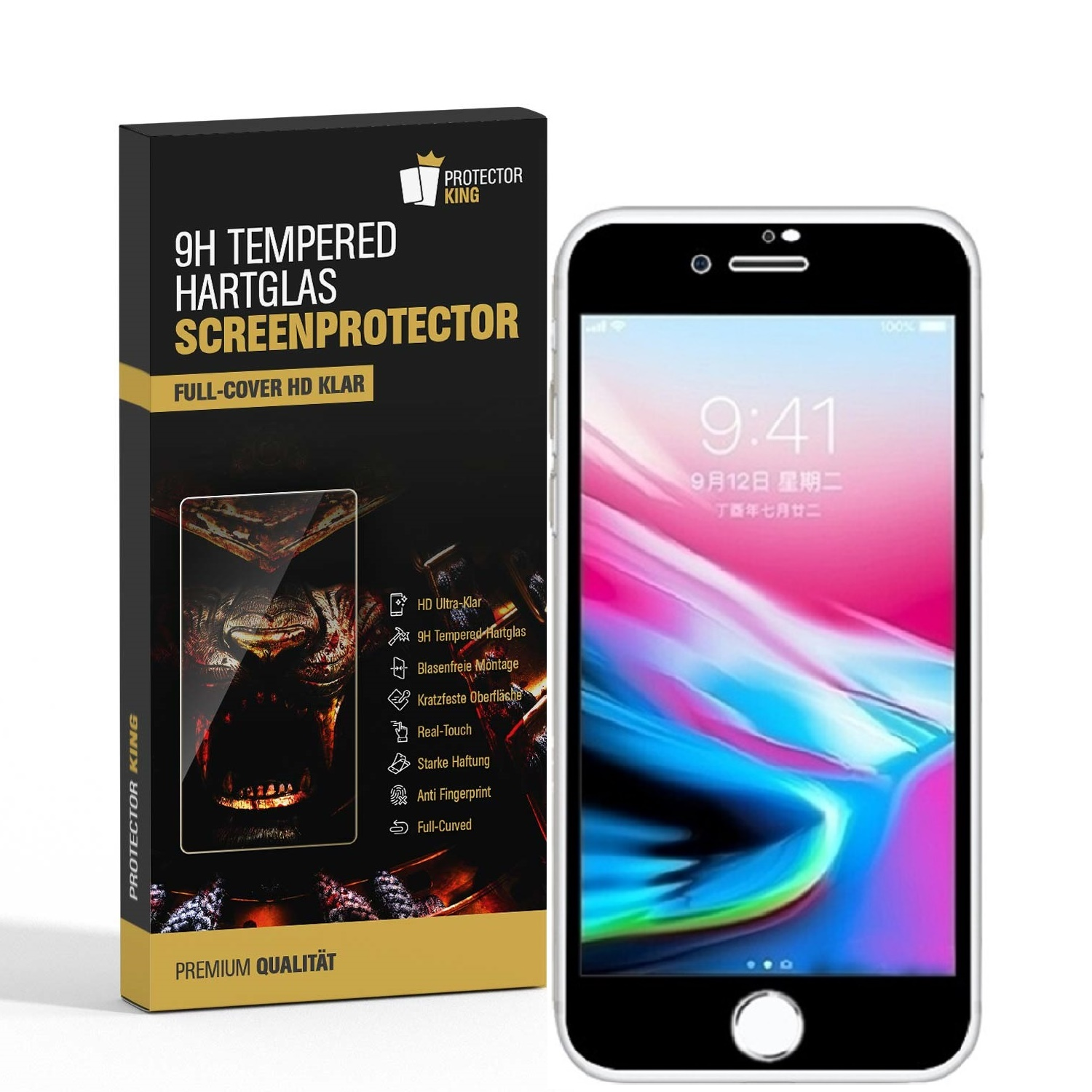 PROTECTORKING 2x FULL COVER Plus) Hartglas Schutzglas 9H iPhone 7 Displayschutzfolie(für KLAR Apple HD