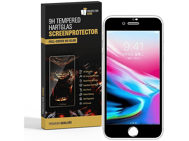 PROTECTORKING 1x FULL COVER 9H Hartglas Schutzglas HD KLAR Displayschutzfolie(für Apple iPhone 7 Plus)