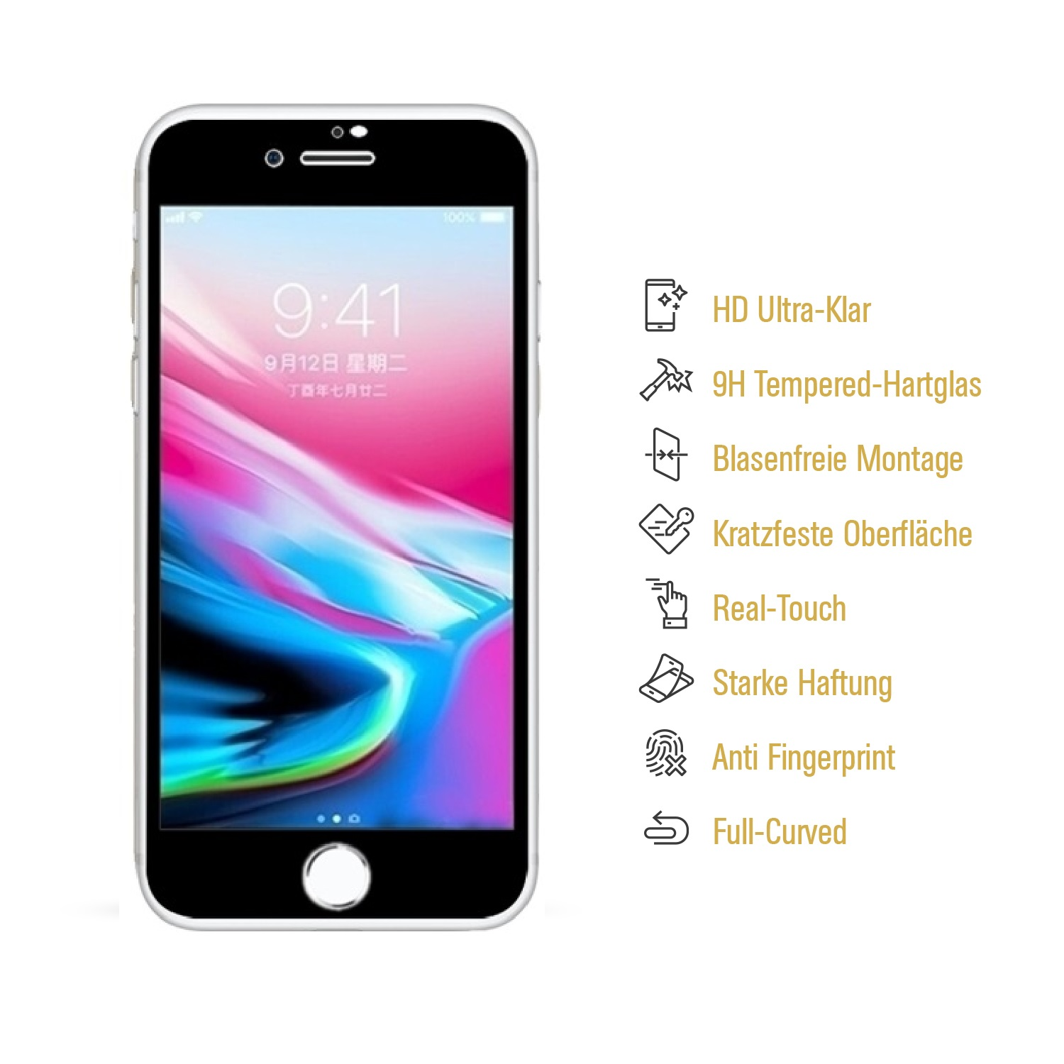 Schutzglas Apple 9H FULL COVER 2x iPhone KLAR Hartglas Displayschutzfolie(für 8) HD PROTECTORKING