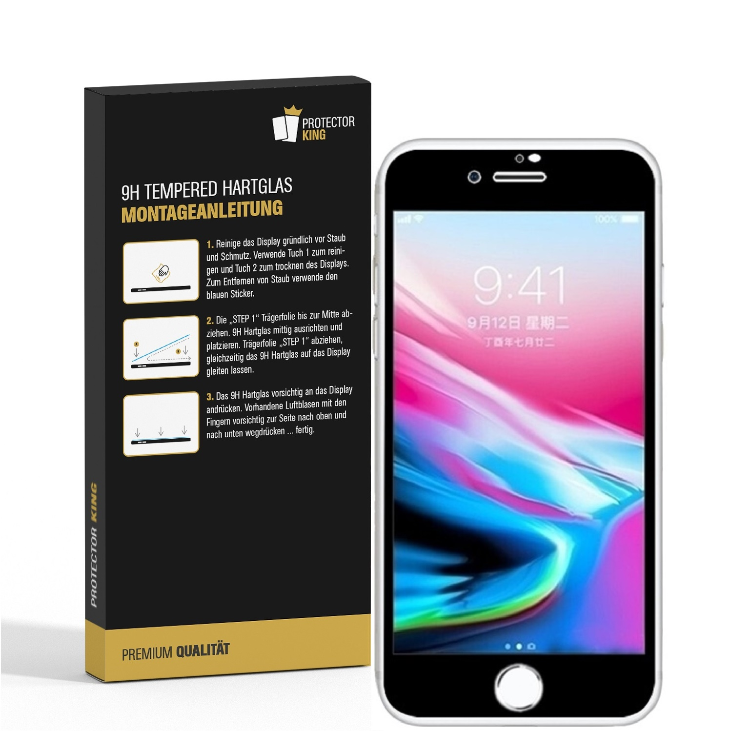 PROTECTORKING 6x FULL COVER Apple iPhone HD Displayschutzfolie(für 9H Hartglas 8) Schutzglas KLAR