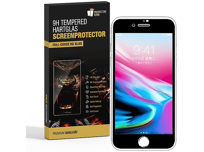 PROTECTORKING Plus) Hartglas HD iPhone 8 FULL 1x KLAR Apple Schutzglas Displayschutzfolie(für COVER 9H