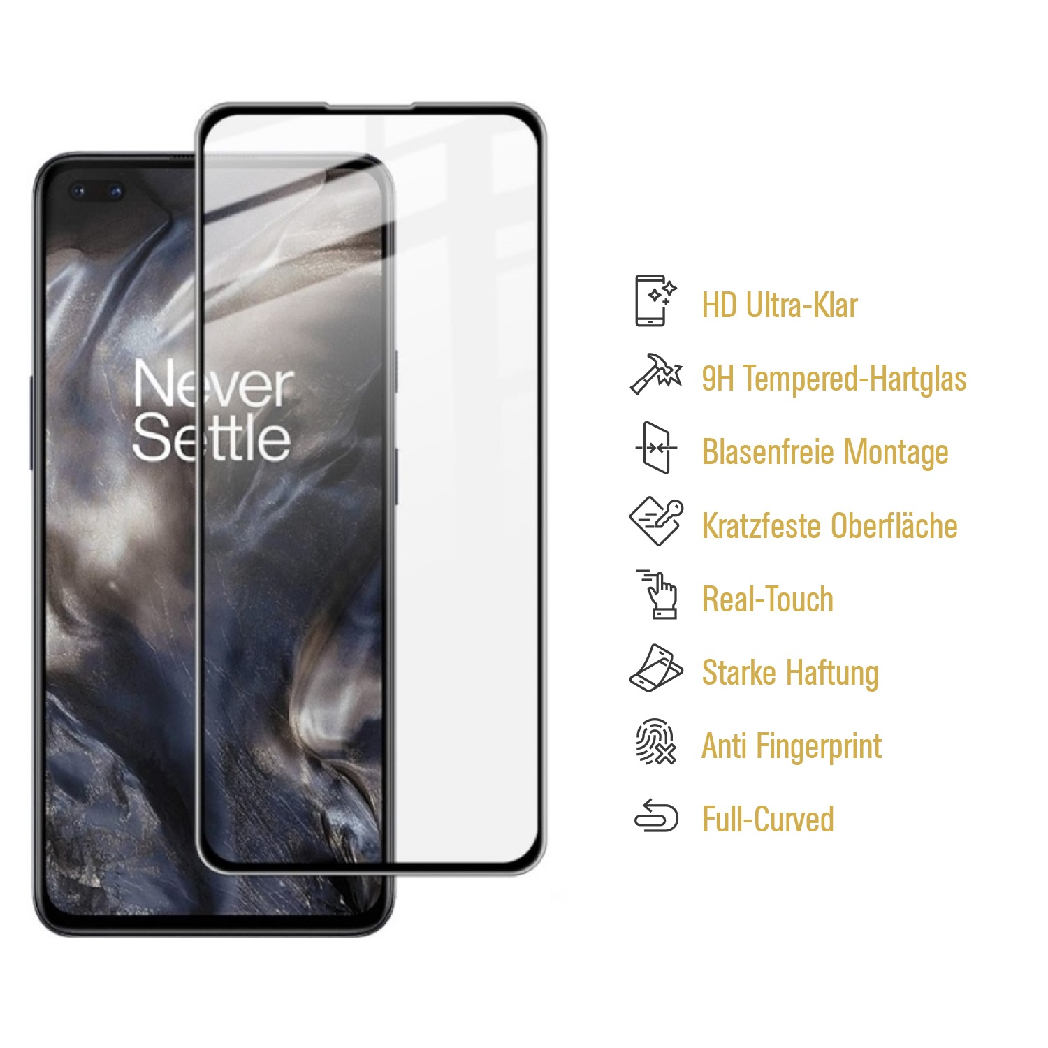 9H FULL COVER OnePlus 1x Displayschutzfolie(für Hartglas Nord) HD KLAR Schutzglas PROTECTORKING