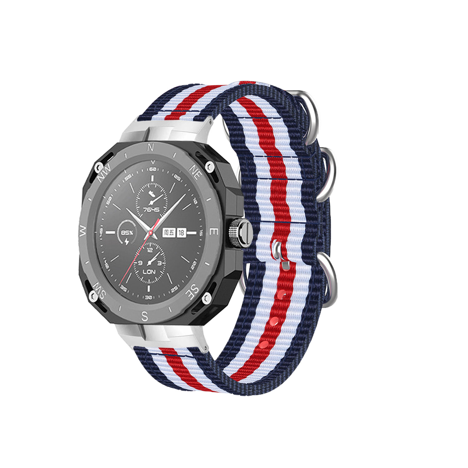 INF Uhrenarmband Blau/Weiß/Rot aus GT Watch Nylon, Ersatzarmband, Huawei, Cyber