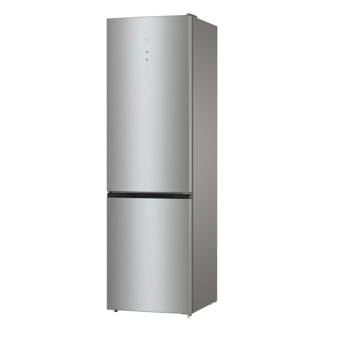 Srebrna lodówka z dolną zamrażarką. Tłem jest biała ściana.