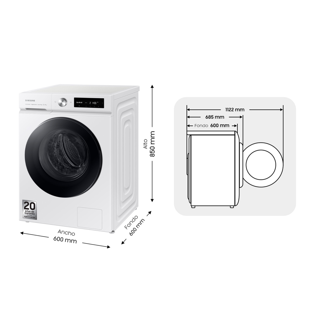 Lavadora carga frontal - SAMSUNG WW11BB744DGWS3, 11,0 kg, 15 programas, Blanco