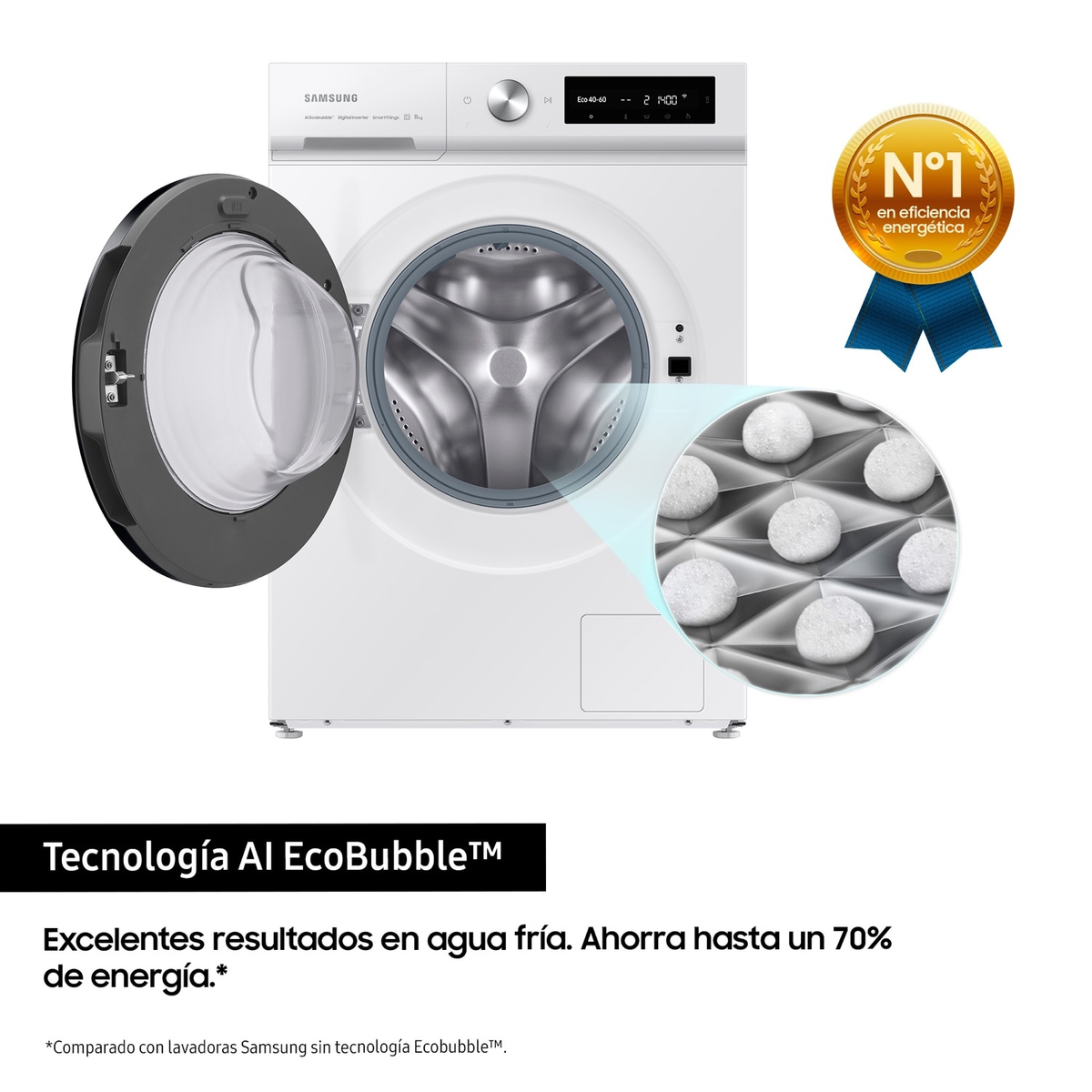 Lavadora carga frontal - SAMSUNG WW11BB744DGWS3, 11,0 kg, 15 programas, Blanco