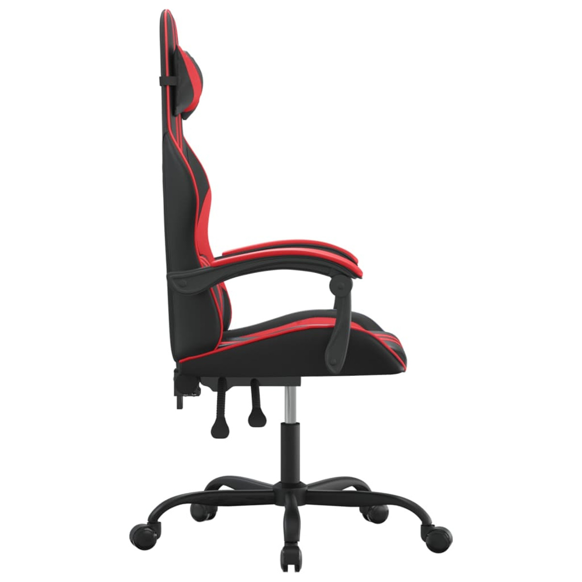 Schwarz-weißer Gaming-Stuhl, Seitenansicht auf weißem Hintergrund.