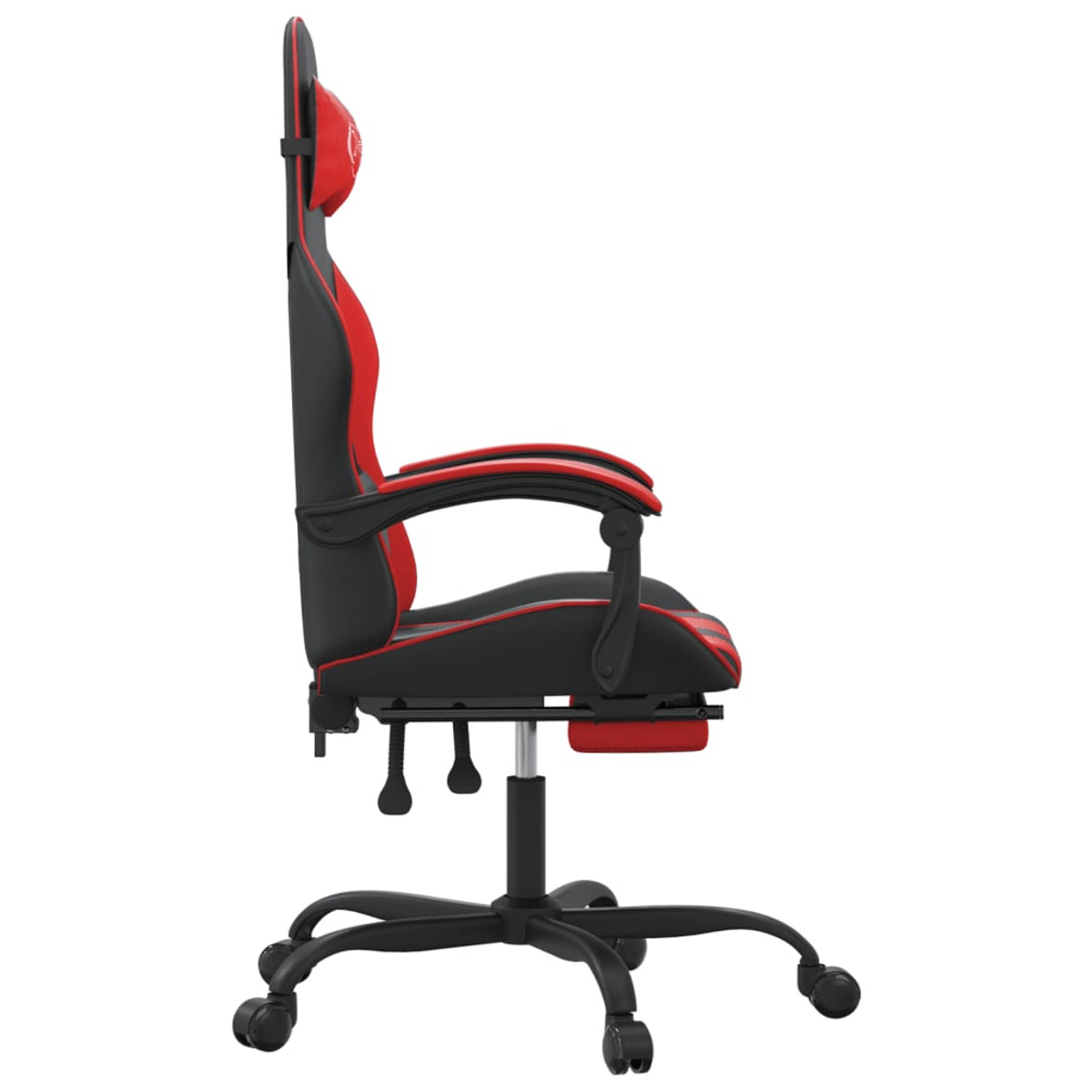 Rot-schwarzer Gaming-Stuhl. Seitenansicht. Weißer Hintergrund.
