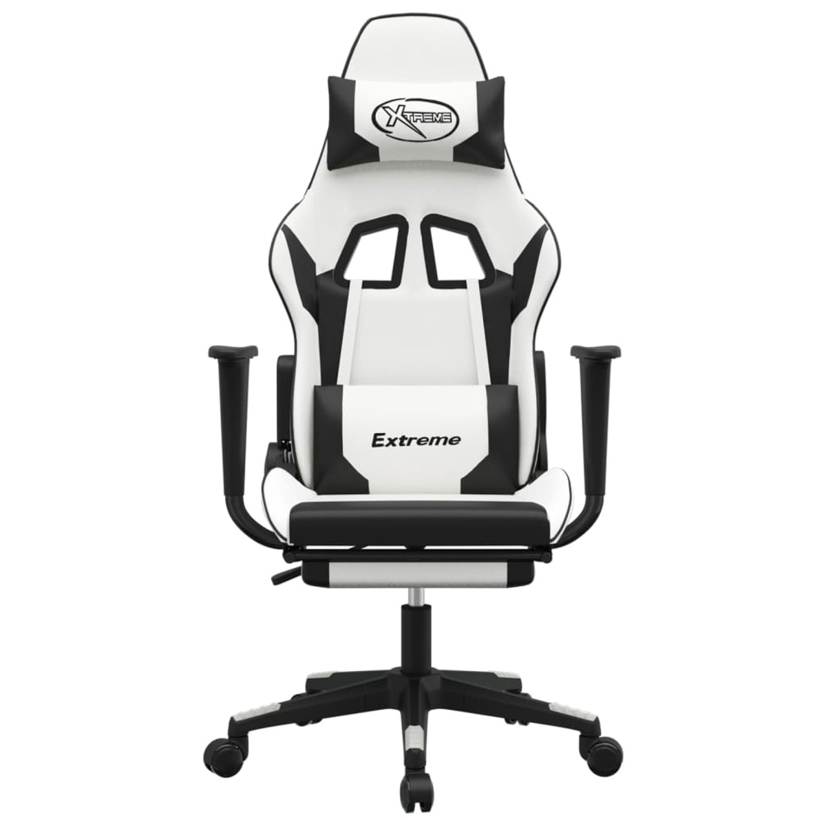 Weiß-schwarzer Gaming-Stuhl mit 'Xtreme'-Logo und Extreme-Text.