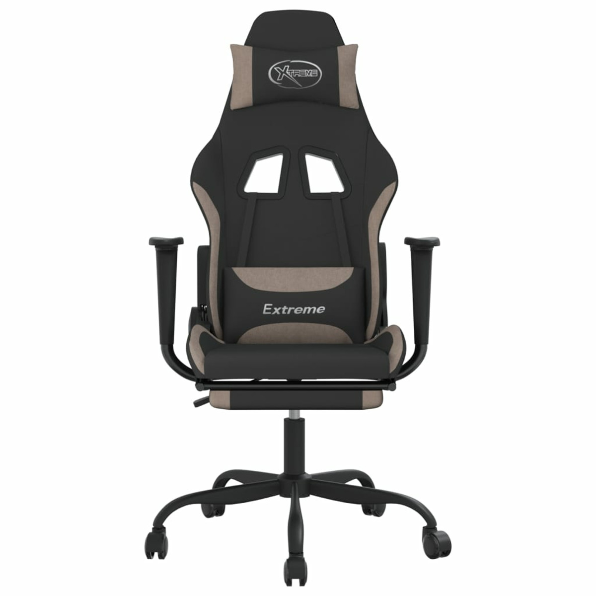 Gaming-Stuhl mit schwarzem und beigem Farbschema, "Xtreme"-Logo auf der Kopfstütze.