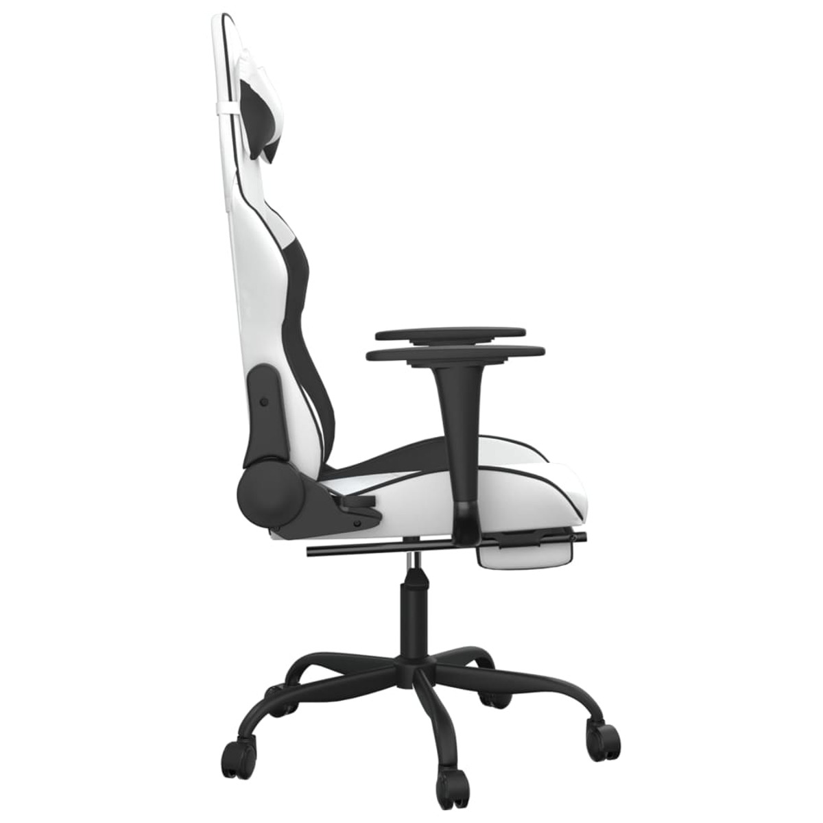 Gaming-Stuhl in einem Spielzimmer. Tarnmuster, schwarzer Schreibtisch, Computer, Zubehör.