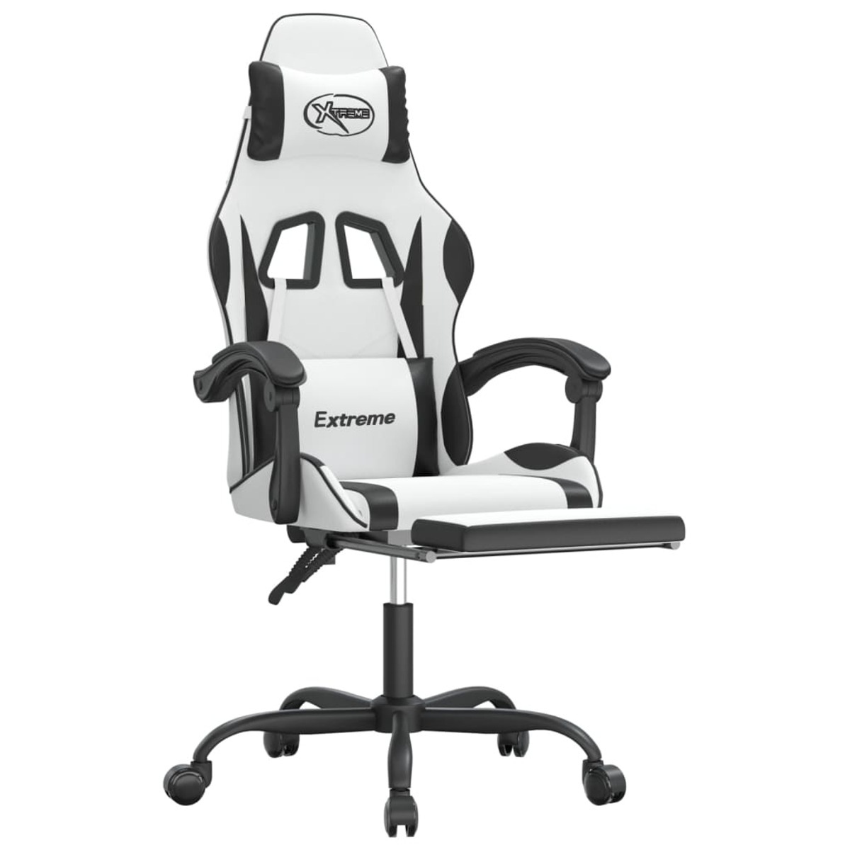 Weißer Gaming-Stuhl mit schwarzen Akzenten und Extreme-Logo.
