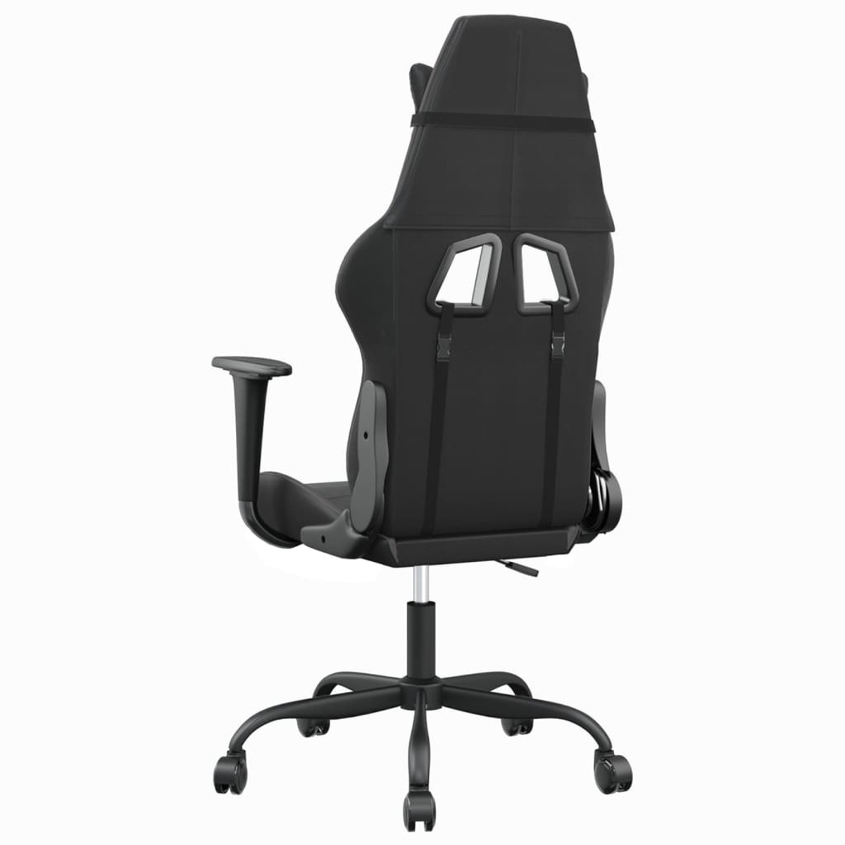 Schwarzer Gaming-Stuhl Rückansicht, Struktur und Design auf weißem Hintergrund.