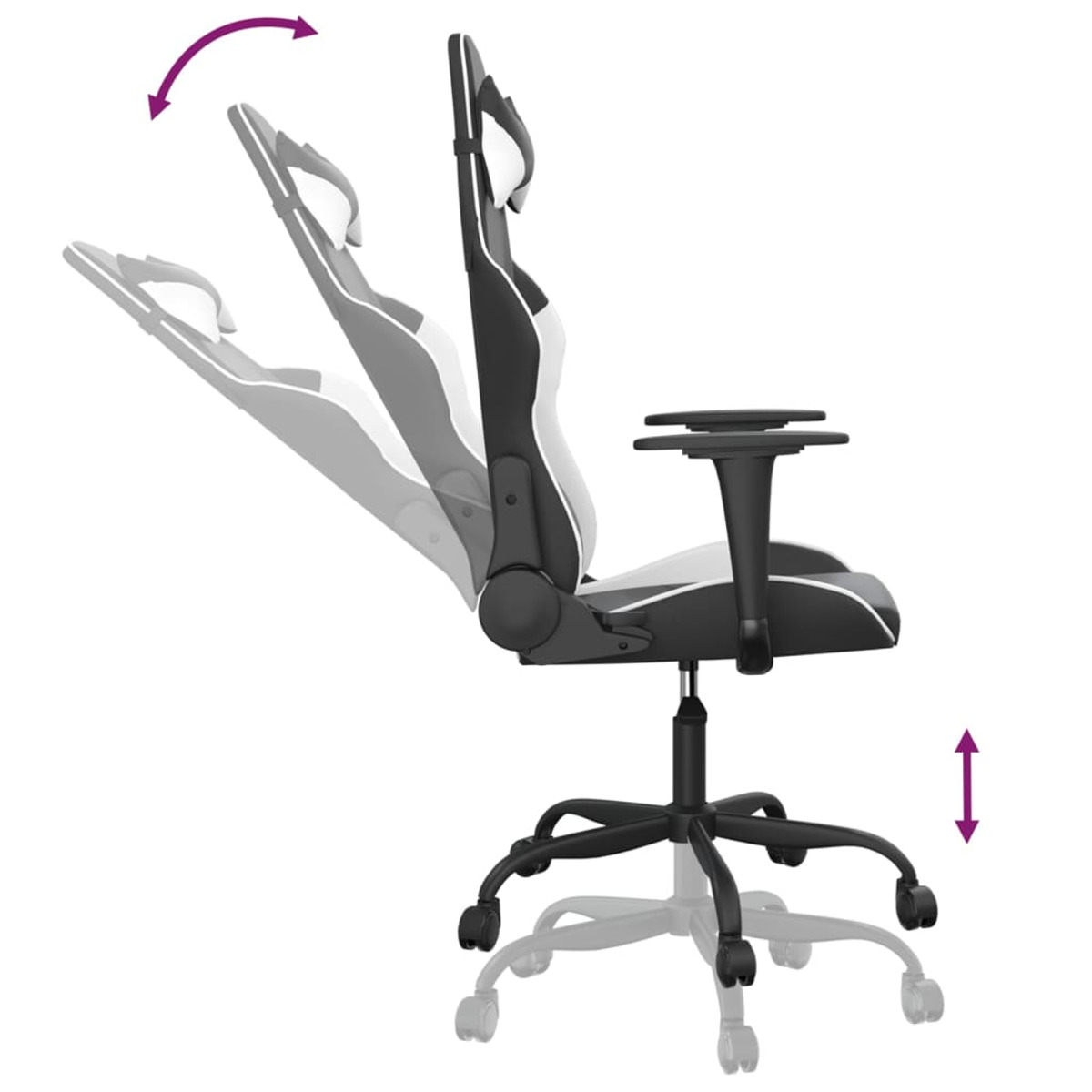 Gaming-Stuhl mit Einstellpfeilen. Neigung und Höhenverstellung.
