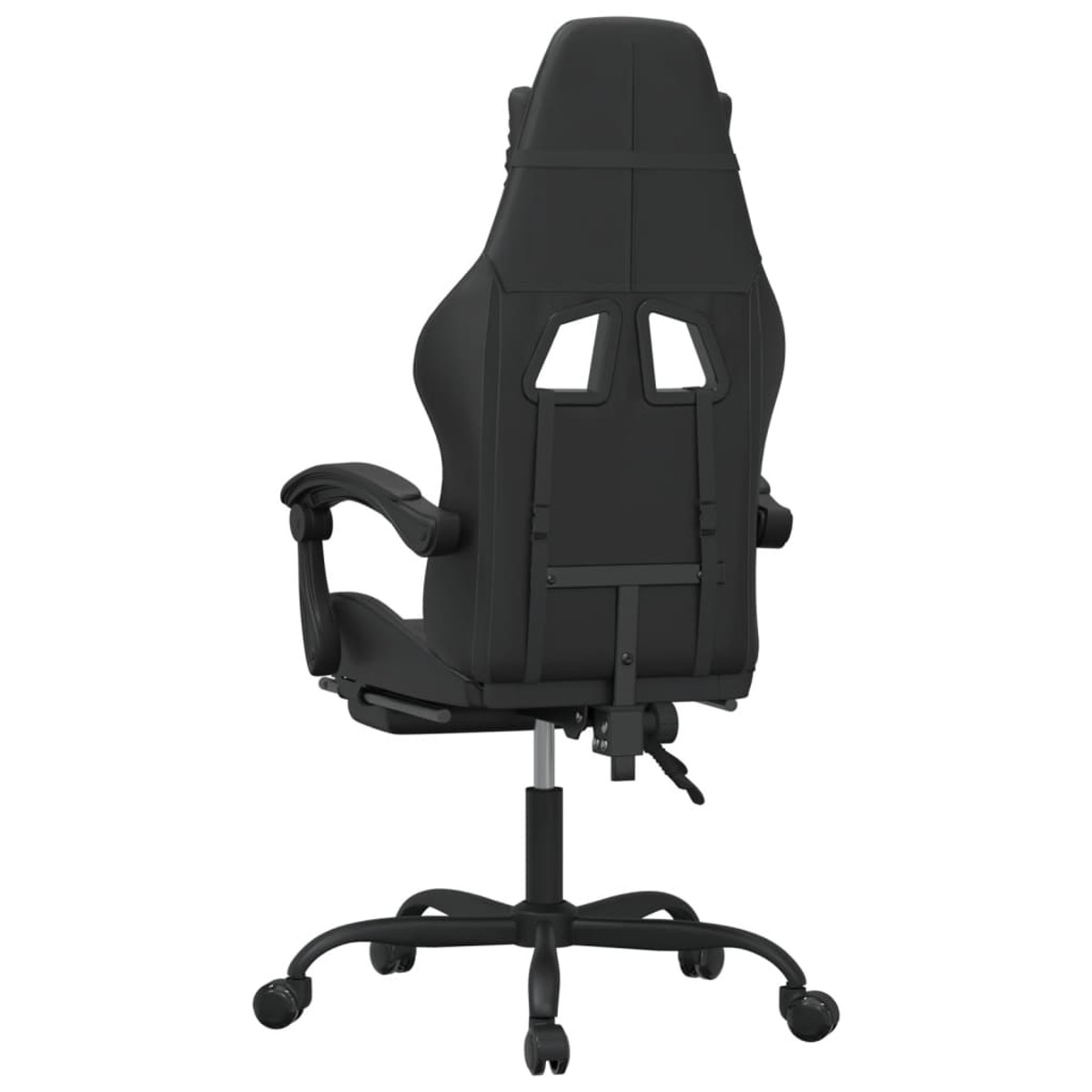 Gaming-Stuhl, ganz schwarz, Rückansicht.