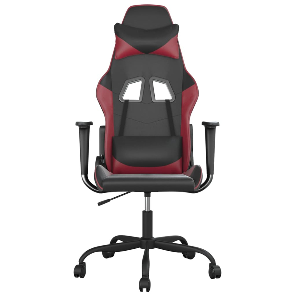 Gaming-Stuhl, schwarz-rotes Design, Vorderansicht.
