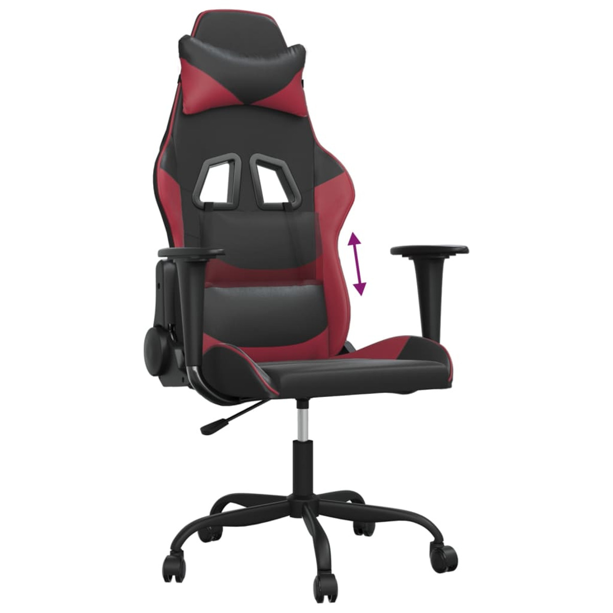 Roter und schwarzer Gaming-Stuhl mit verstellbaren Armlehnen.