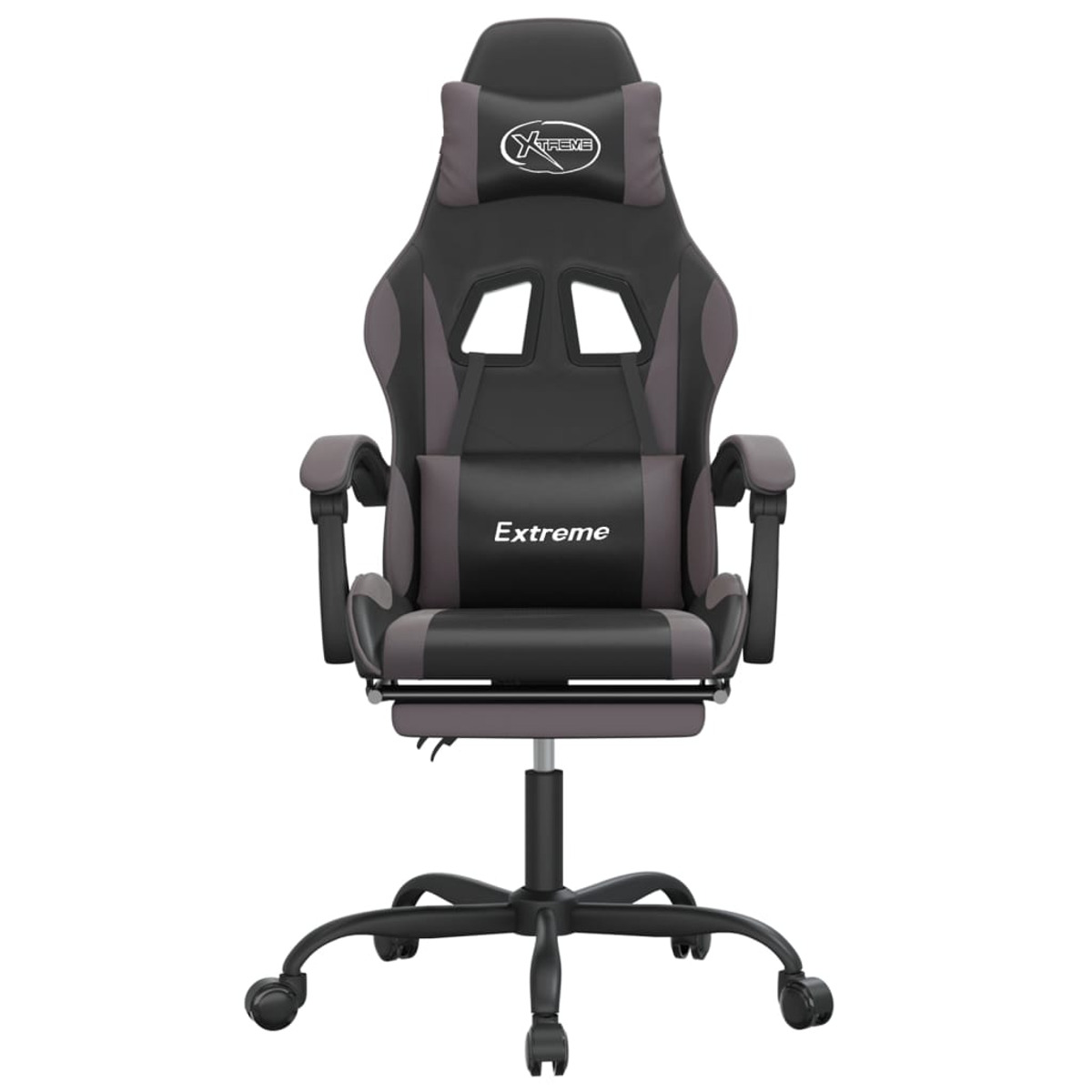 Gaming-Stuhl mit Schwarz-, Grau- und Weißtönen. Mit dem 'Extreme'-Logo.