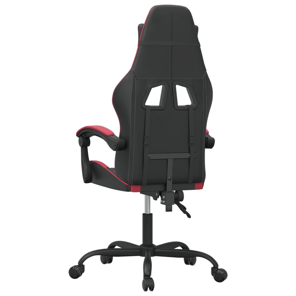 Rückansicht eines schwarz-roten Gaming-Stuhls.