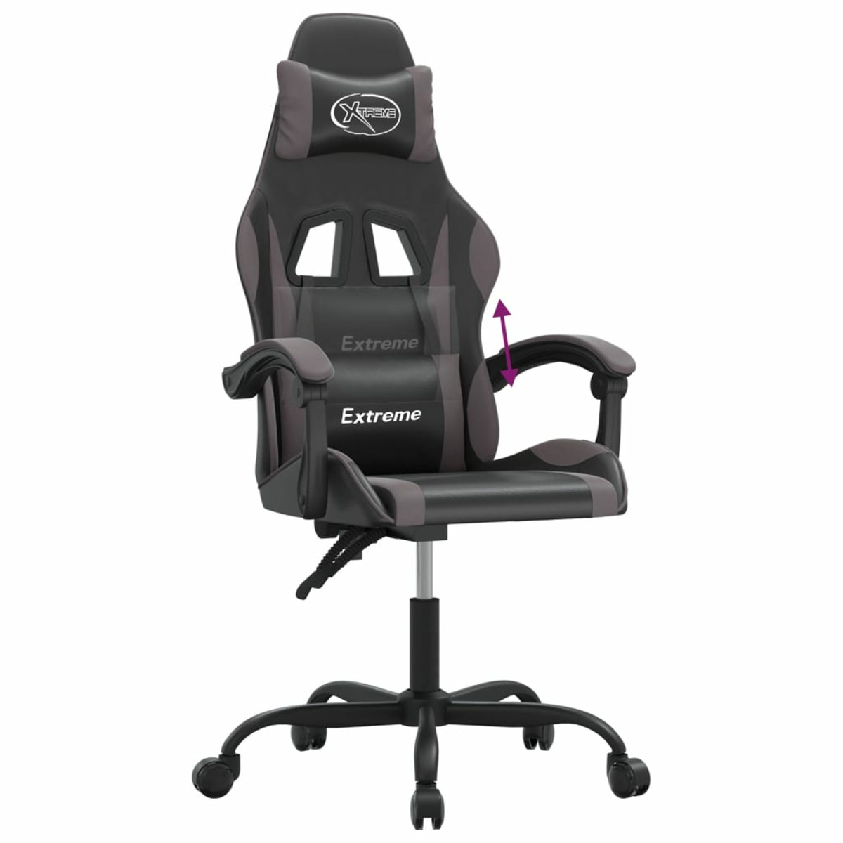 Ein schwarz-grauer Gaming-Stuhl mit 'Extreme'-Text auf weißem Hintergrund.