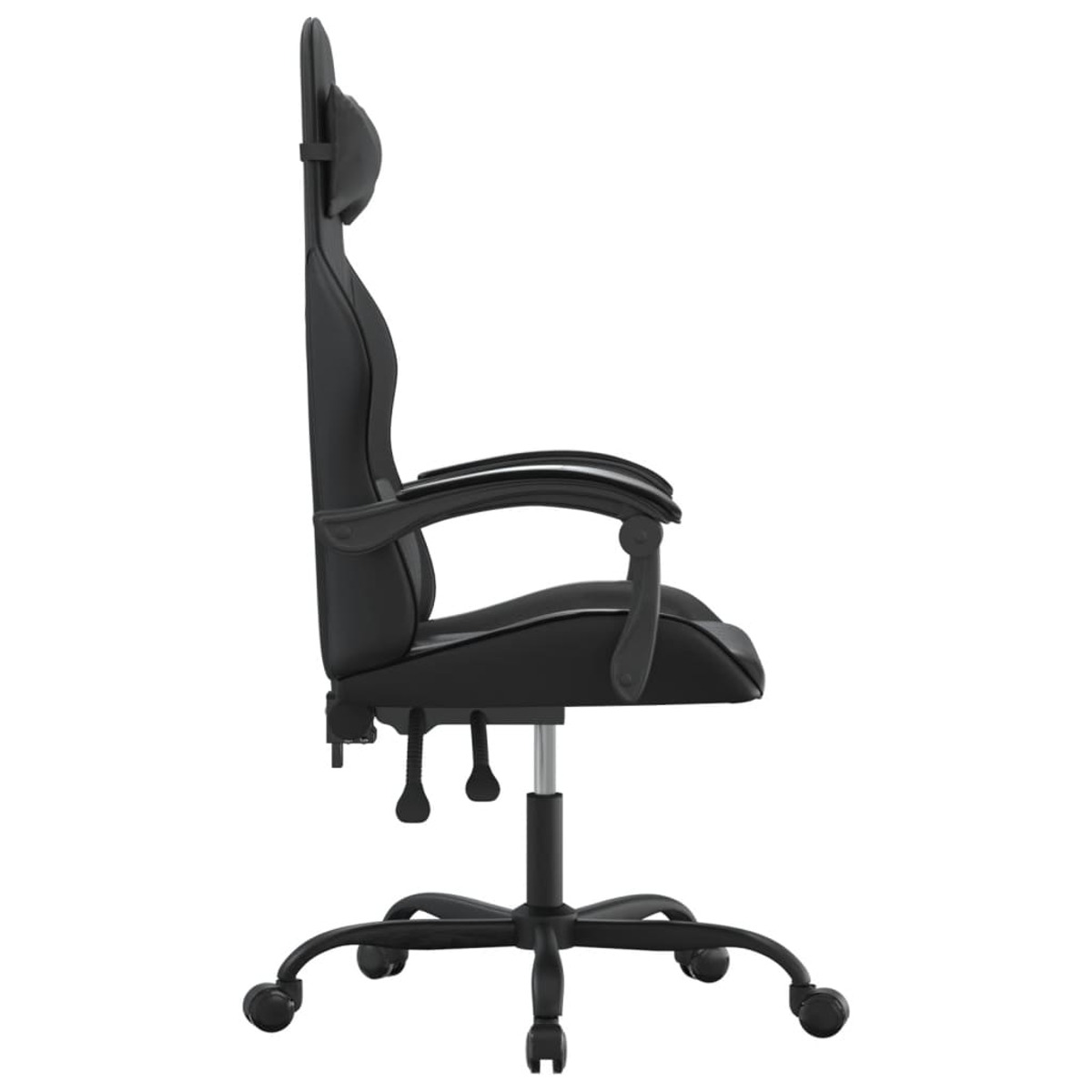 Seitenansicht eines schwarzen Gaming-Stuhls.