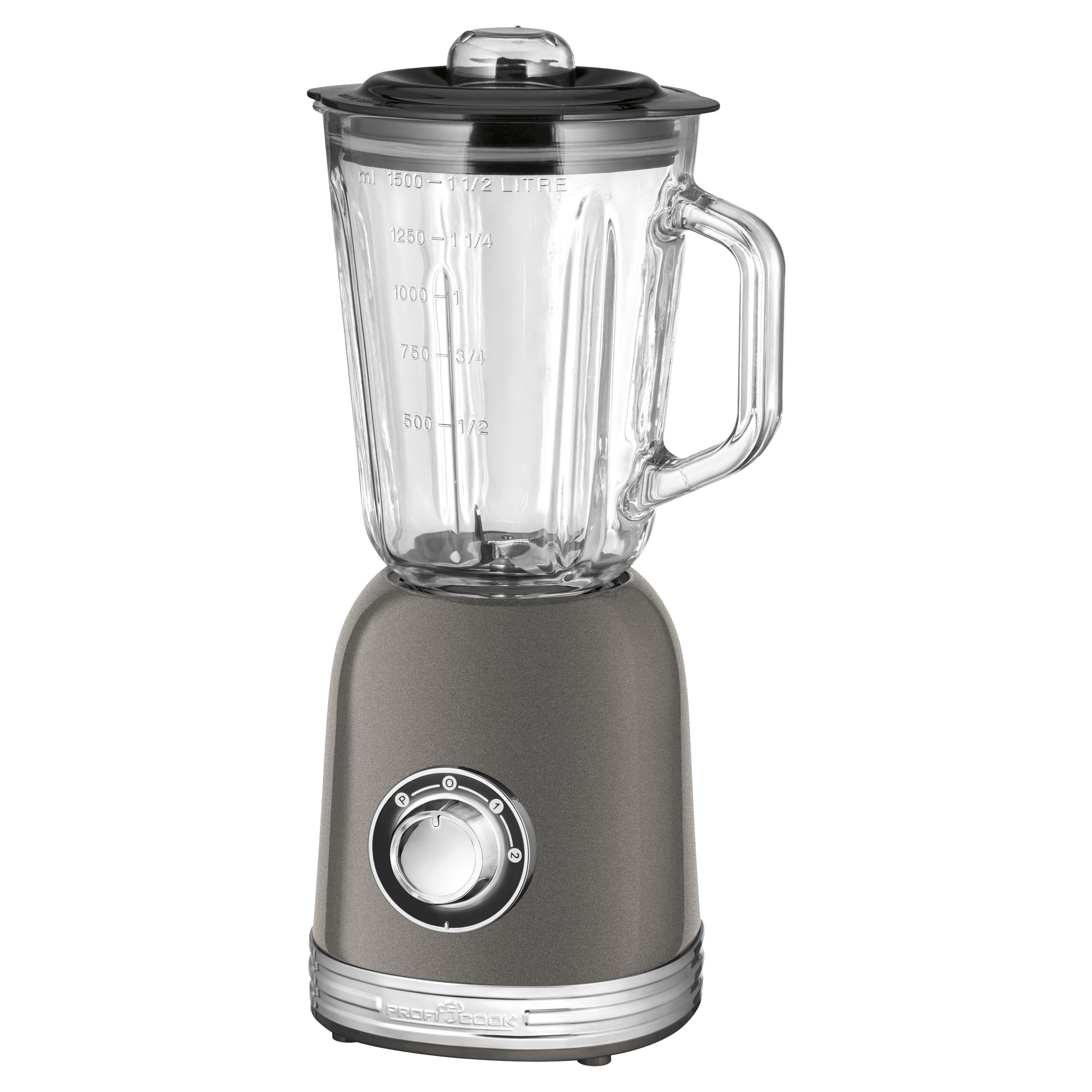 Batidora de vaso - UM 1195, Batidora Vaso Americana, Jarra Cristal 1,5 L, 2 Velocidades+Turbo, Función Picahielo, Acero PROFICOOK, 800 W, 1.5 l, Gris