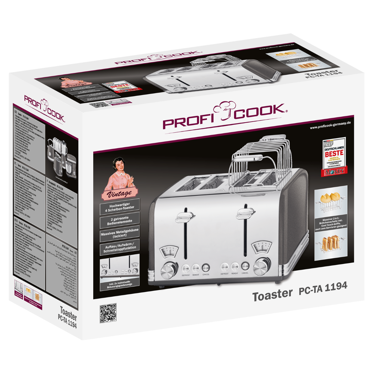 PROFICOOK PC-TA 1194 Toaster Grau (1630 Watt, Schlitze: 4)