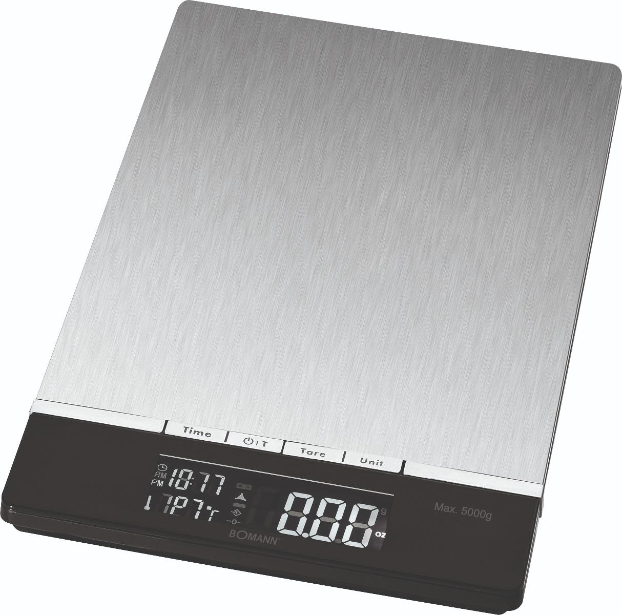 Balanza de cocina - KW 1421 CB, Báscula de Cocina Digital Extraplana, Acero Inox., Precisión 1gr, Hasta 5 kg, Función Ta BOMANN, Transparente