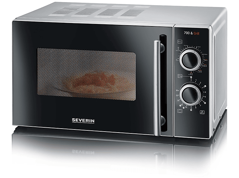 SEVERIN MW 7781 Microwave, 2-in-1 With Grill, 700W, 900W Grill, 9 Automatic Programs, Grill Grate and Turning Plate, Black/Stainless Steel