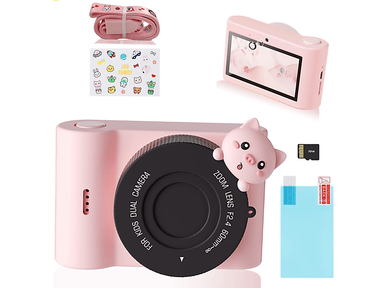 LINGDA Kinderkamera-3(48MP,1080P,WiFi DigitalKamera Fotokamera,32GB SD-Karte, Rosa) Kinderkamera Rosa-