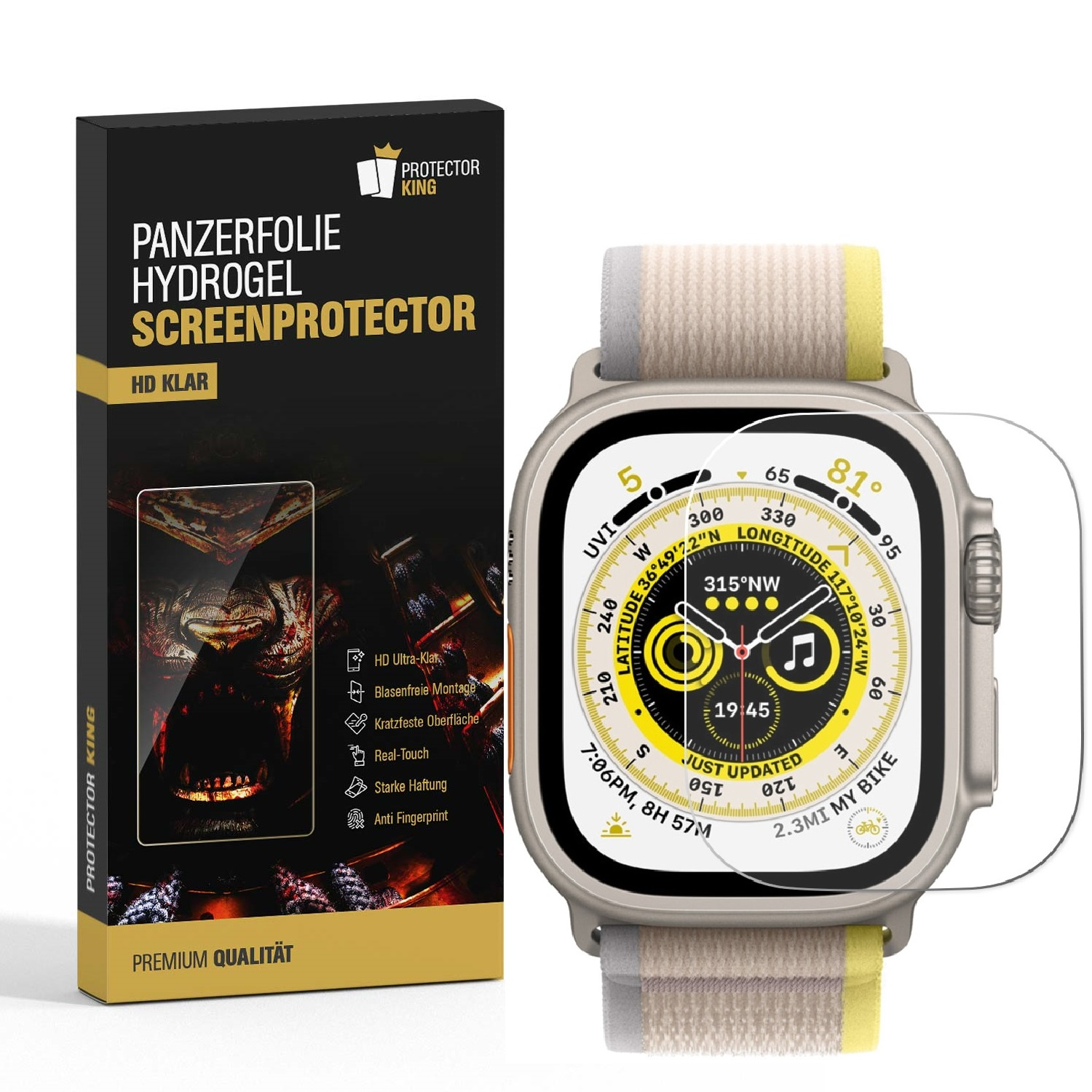 HYDROGEL Displayschutzfolie(für HD Panzerfolie KLAR ANTI-SHOCK PROTECTORKING Ultra Apple 4x 49mm) Watch