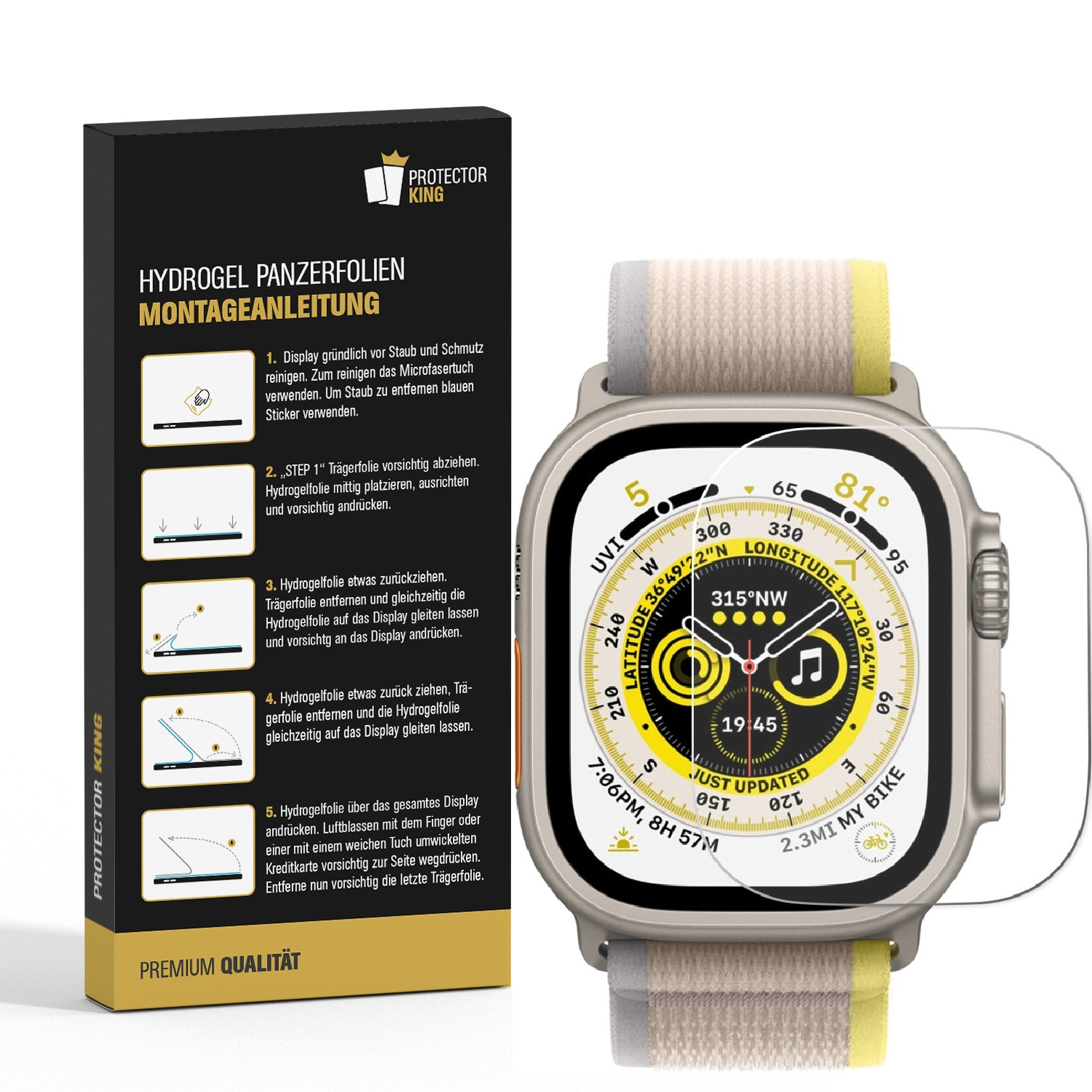 HYDROGEL Displayschutzfolie(für HD Panzerfolie KLAR ANTI-SHOCK PROTECTORKING Ultra Apple 4x 49mm) Watch