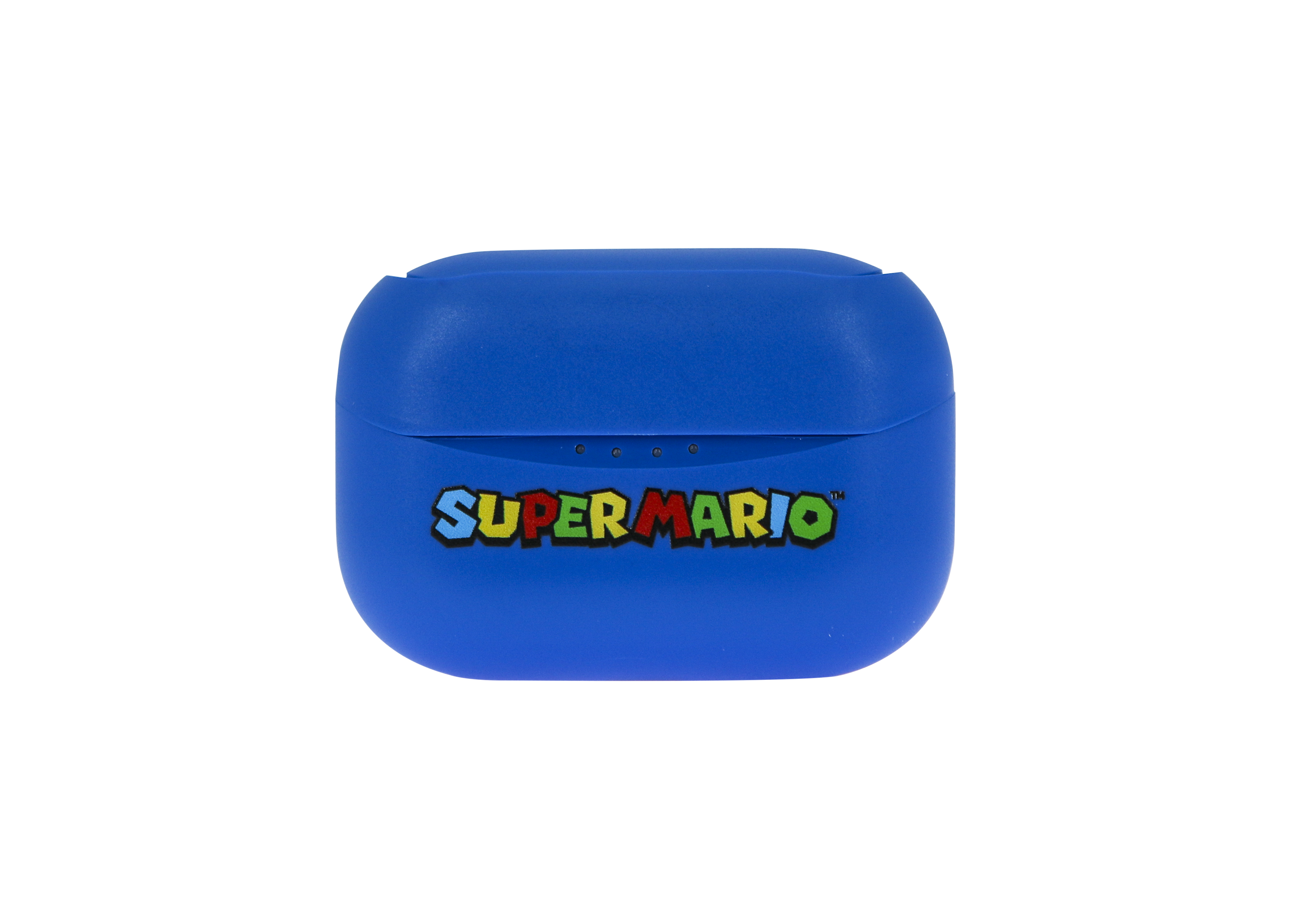 Niebieskie etui na słuchawki Super Mario z logo Super Mario.