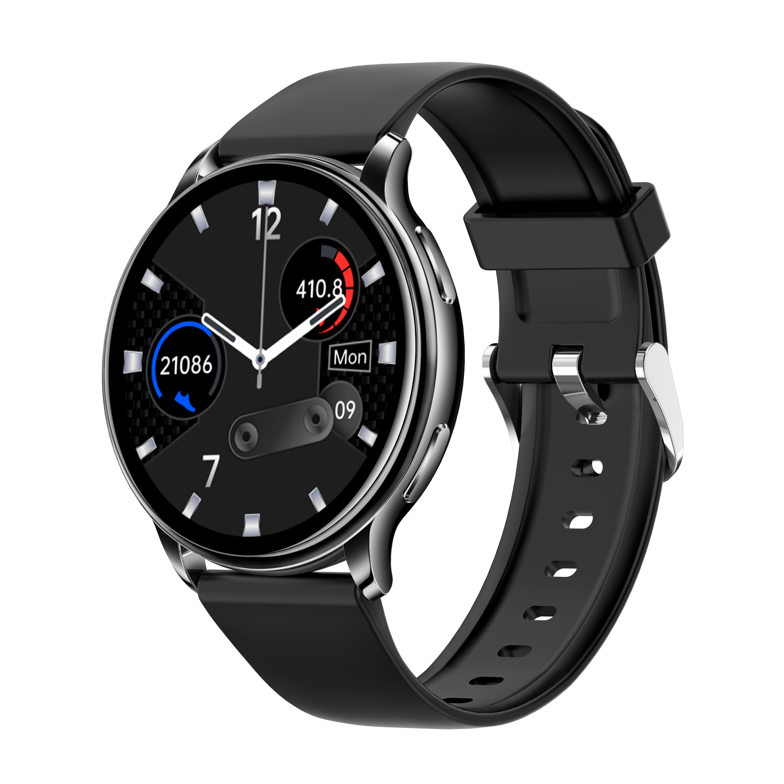 LEVOWATCH F2 Tel + Schwarz Aluminium-Rand Silikon & Temp Smartwatch Edelstahlarmband