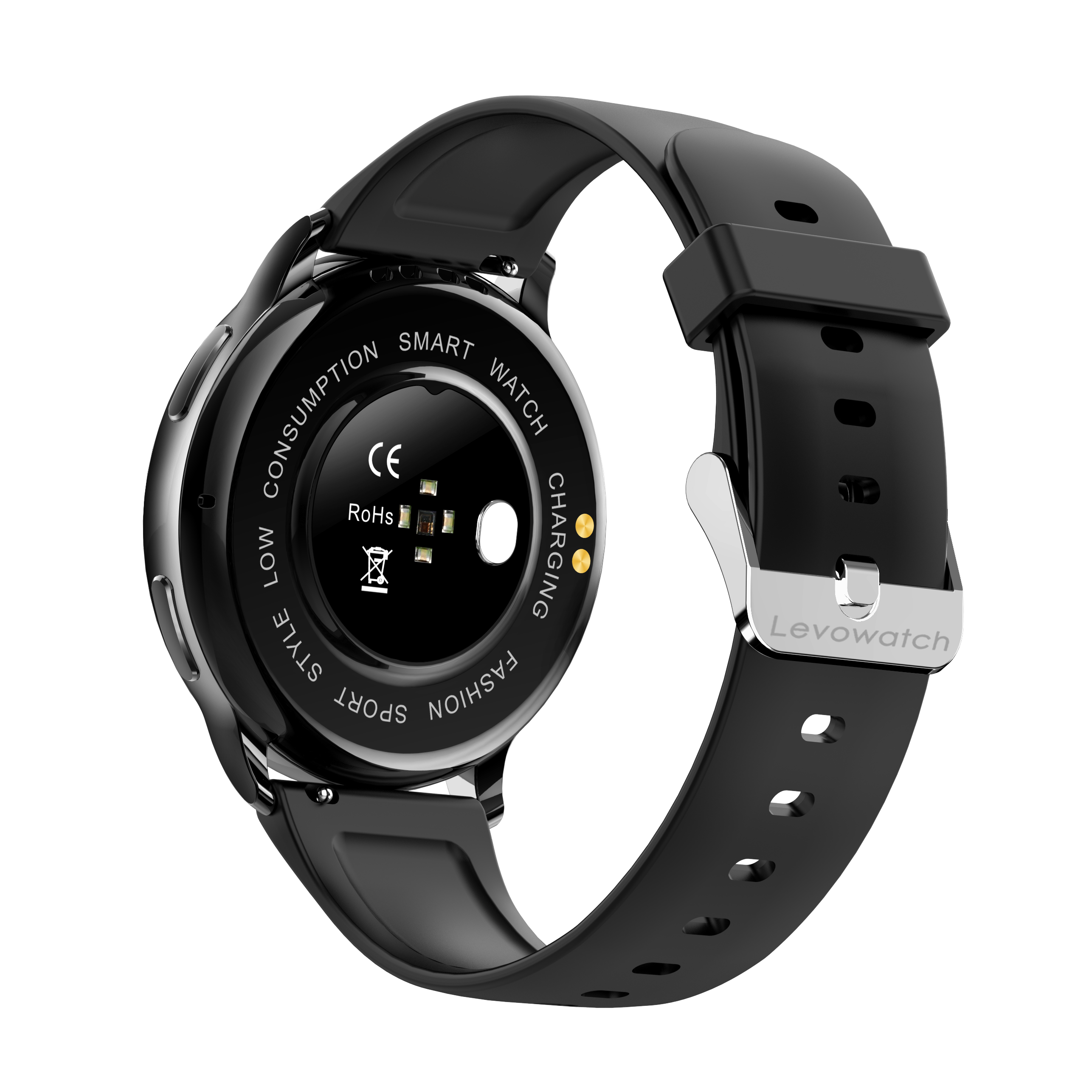 & Tel Temp Silikon + LEVOWATCH Aluminium-Rand Schwarz Edelstahlarmband, Smartwatch F2