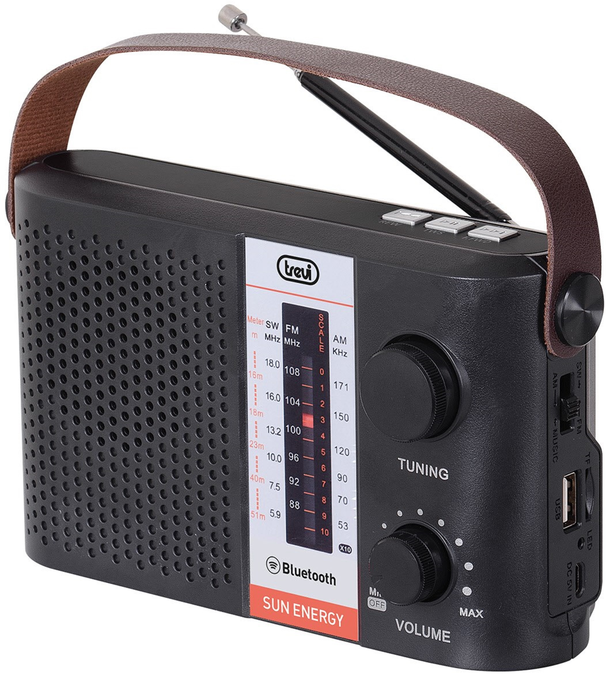TREVI RA 7F25 BT Solarradio, schwarz FM, Bluetooth, AM, KW