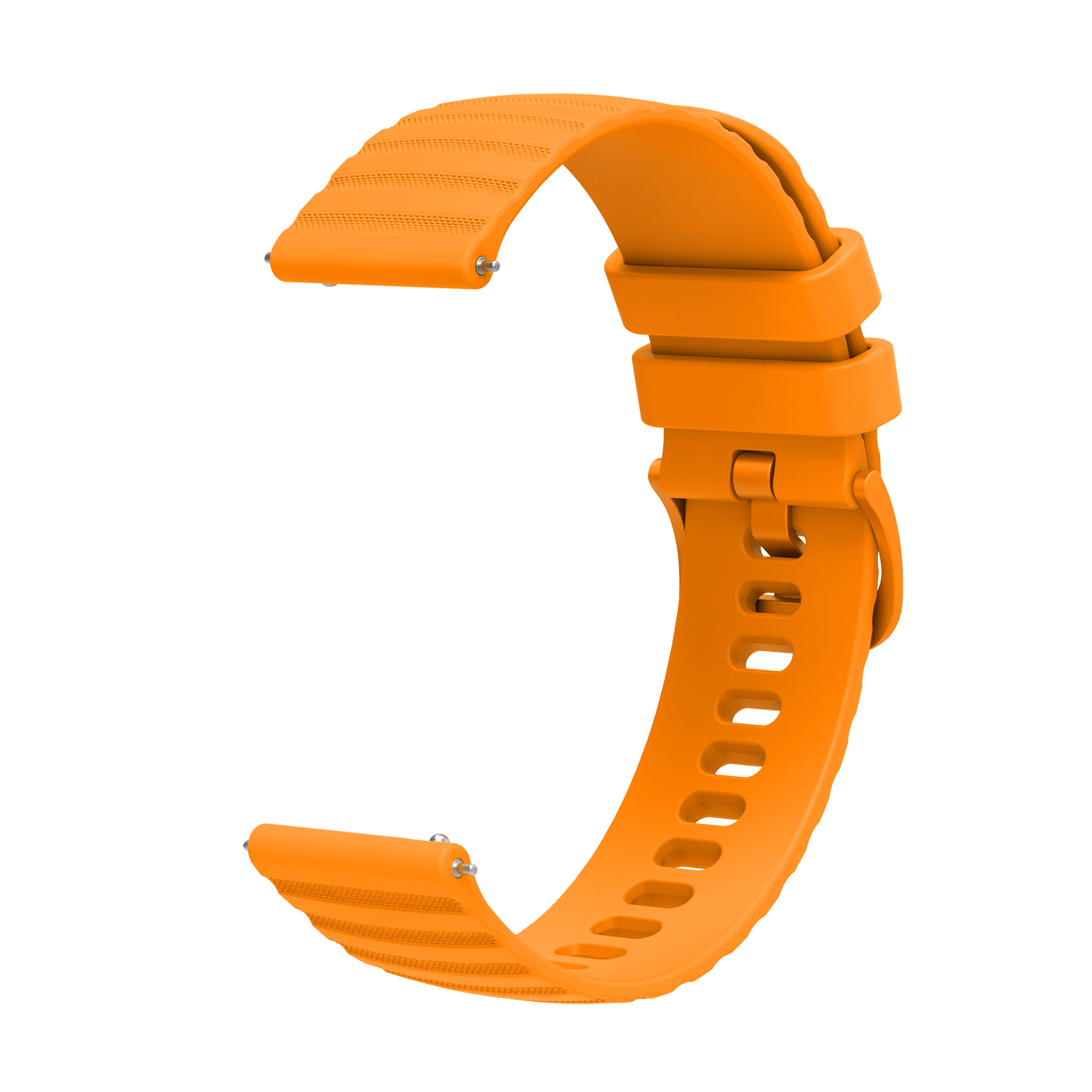 Ein orangefarbenes Uhrenarmband, isoliert auf Weiß.