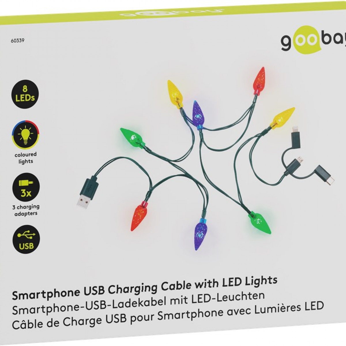 GOOBAY Smartphone-USB-Ladekabel mit Kabel LED-Leuchten USB