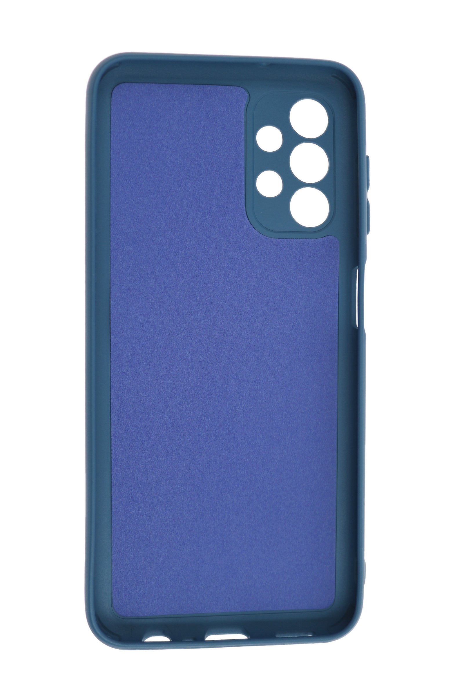 Blau-dunkelblaue Handyhülle mit Kameralöchern auf weißem Hintergrund.