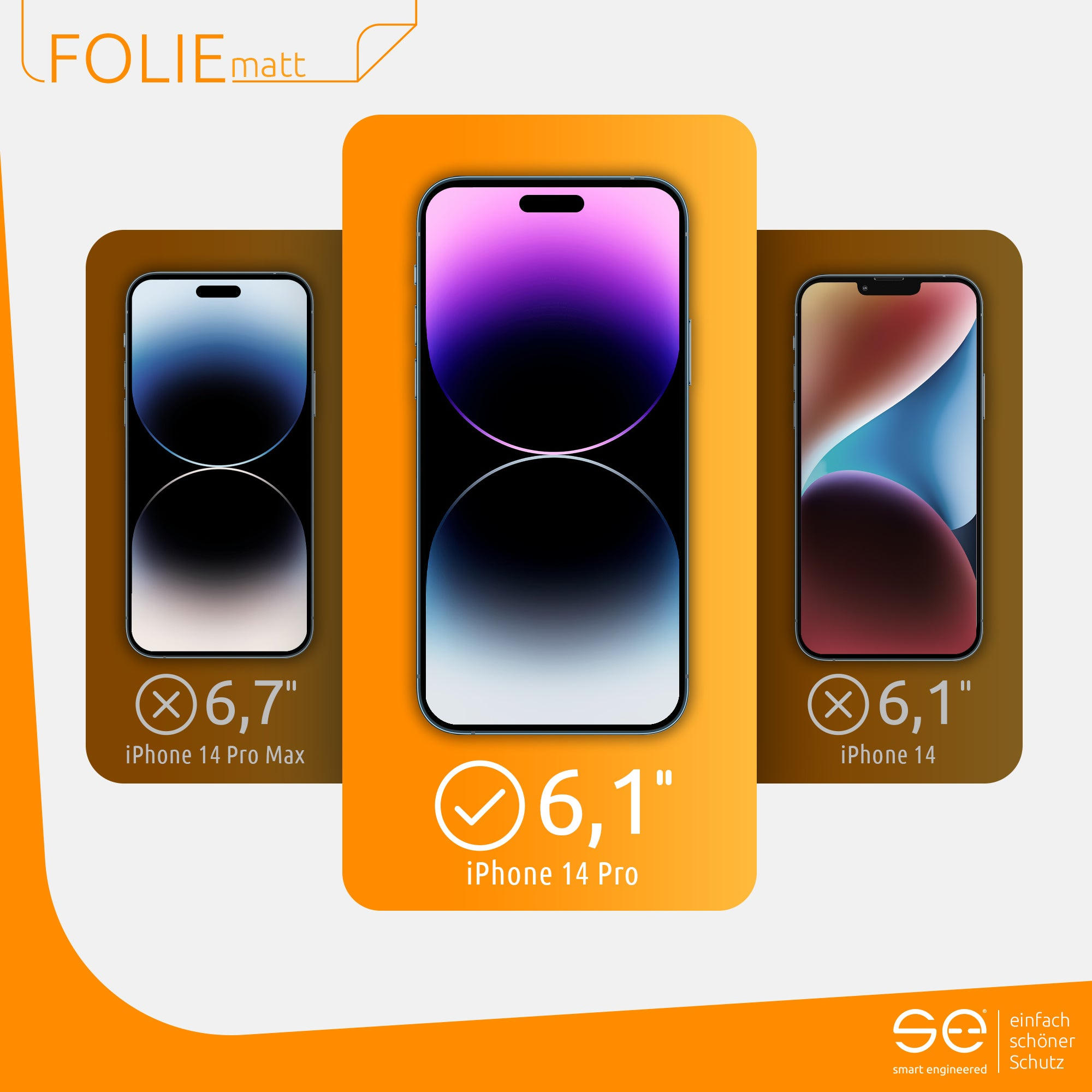 Schutzfolie(für SMART ENGINEERED iPhone Apple Pro) 2x (entspiegelt) 14 se®